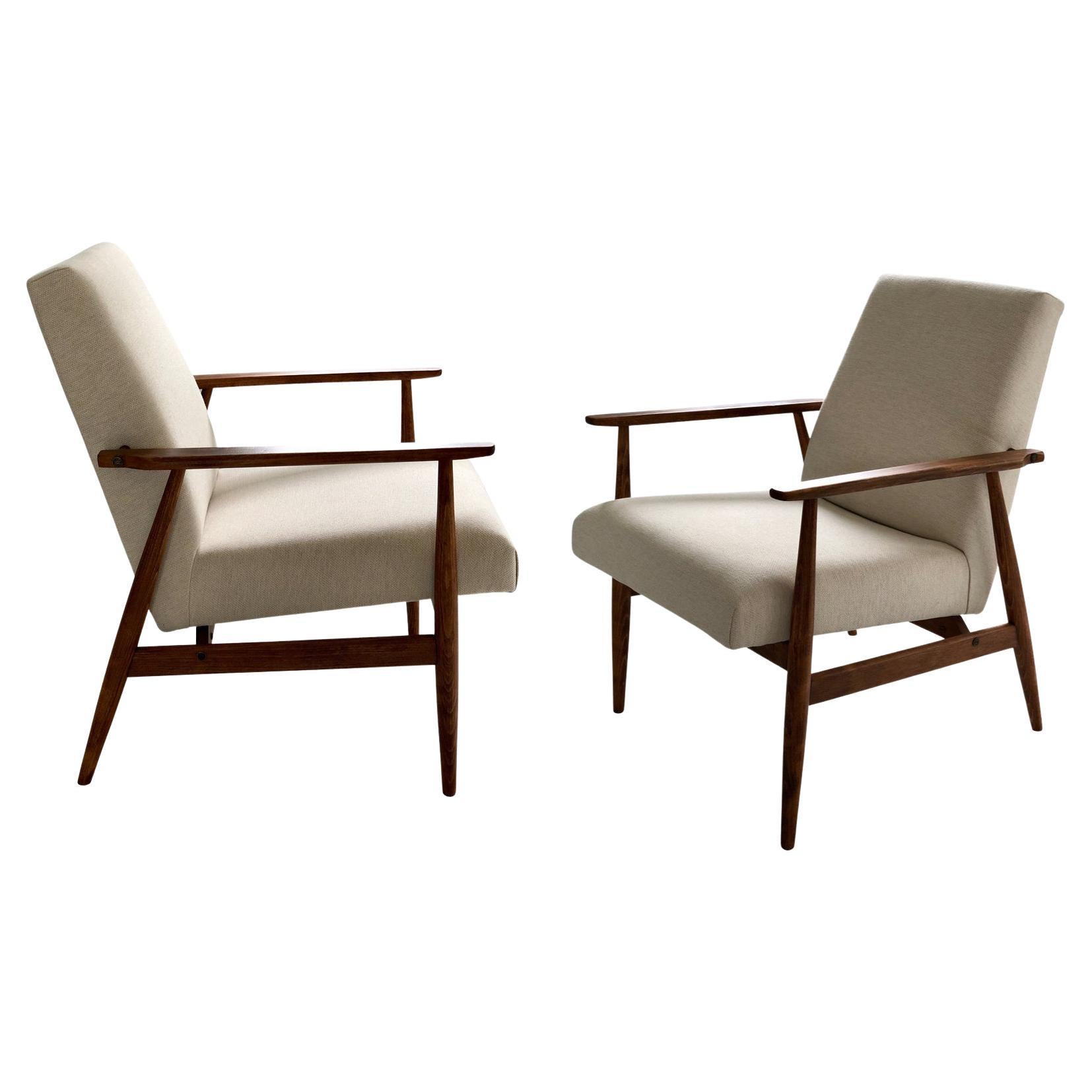 Midcentury Set of Two Beige Armchairs by Henryk Lis, Europe, 1960s