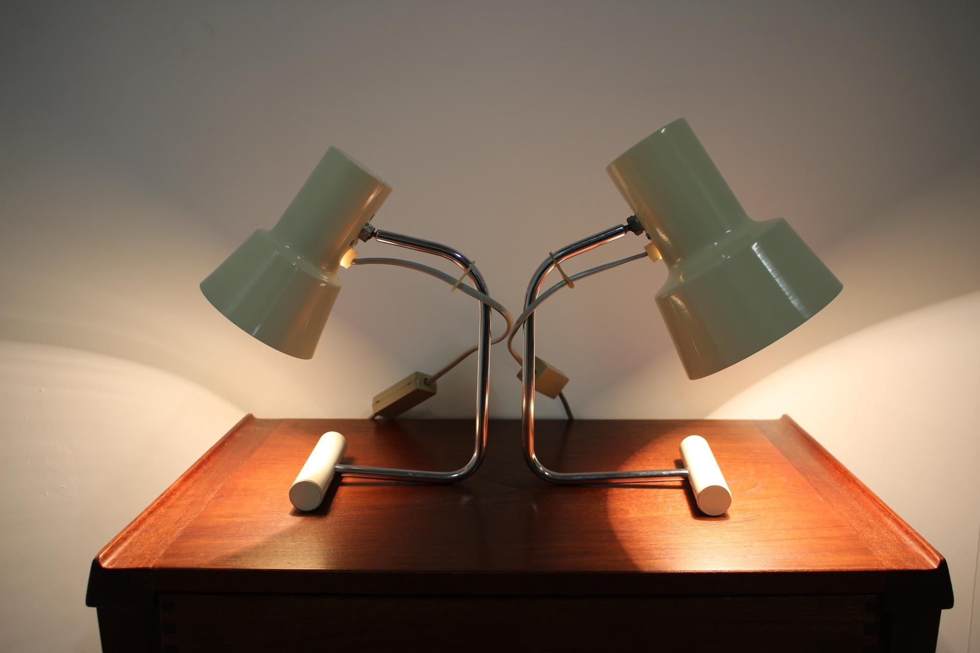 Metal Set of Two Beige Table Lamps Designed by Josef Hůrka for Napako, 1970s For Sale