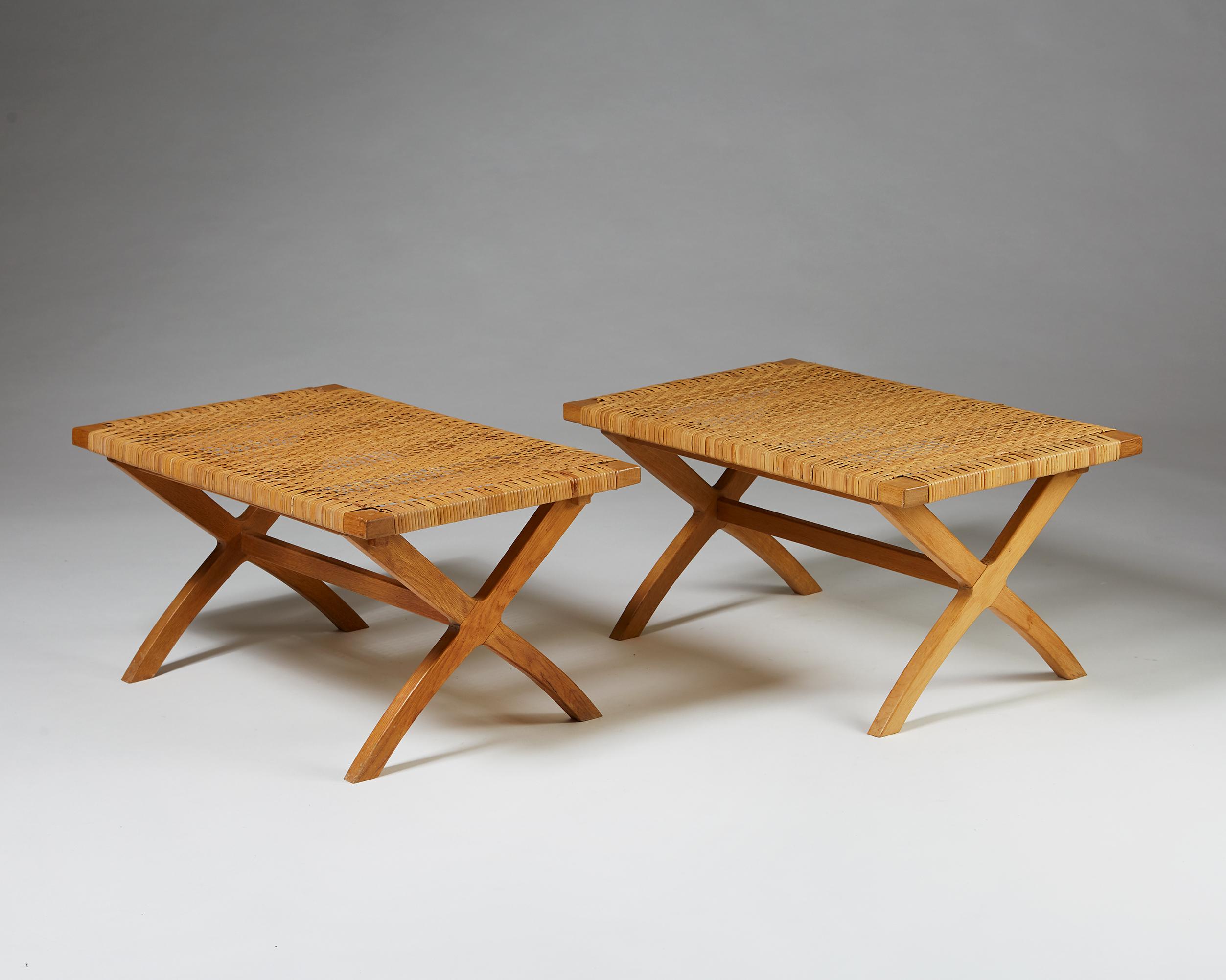 Set of two benches, anonymous, Denmark. 1950s. Oak and cane.
 