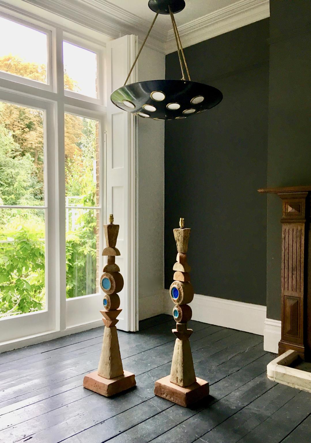 Set of Two Bernard Rooke Studio Ceramic TOTEM Floor Lamps, England, 1960s 6