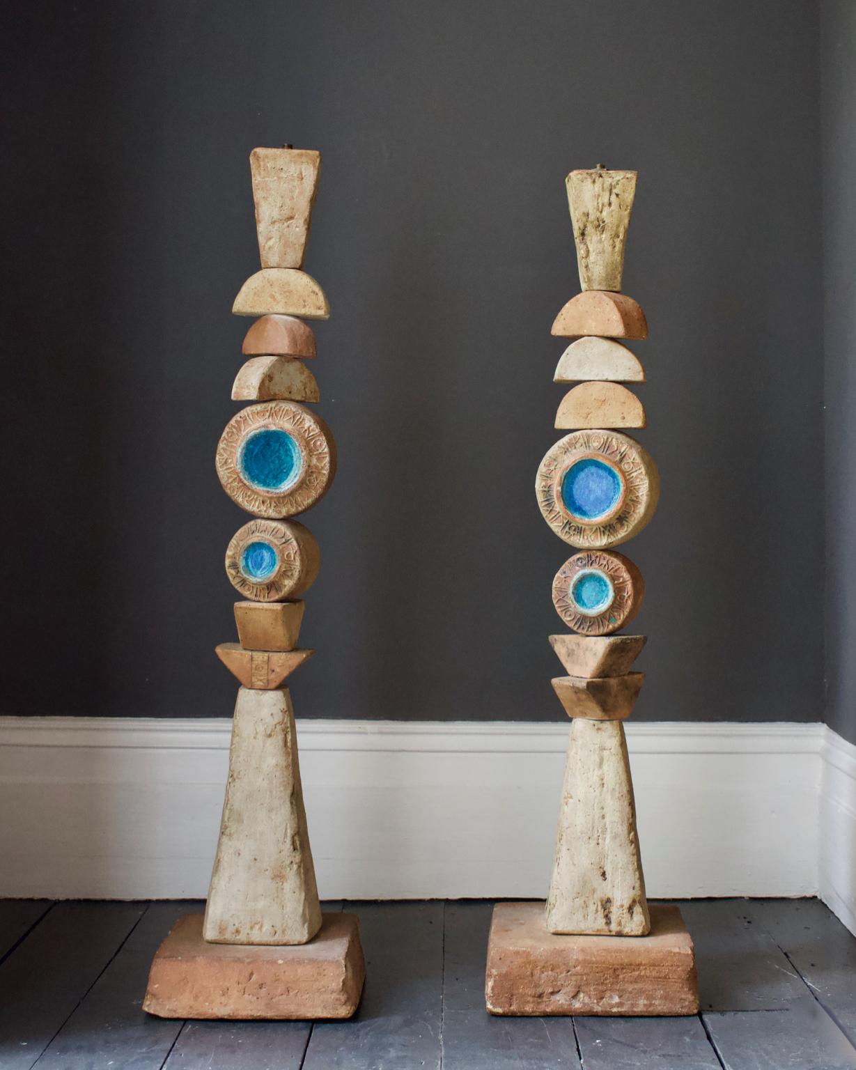 Set of Two Bernard Rooke Studio Ceramic TOTEM Floor Lamps, England, 1960s In Good Condition In London, GB