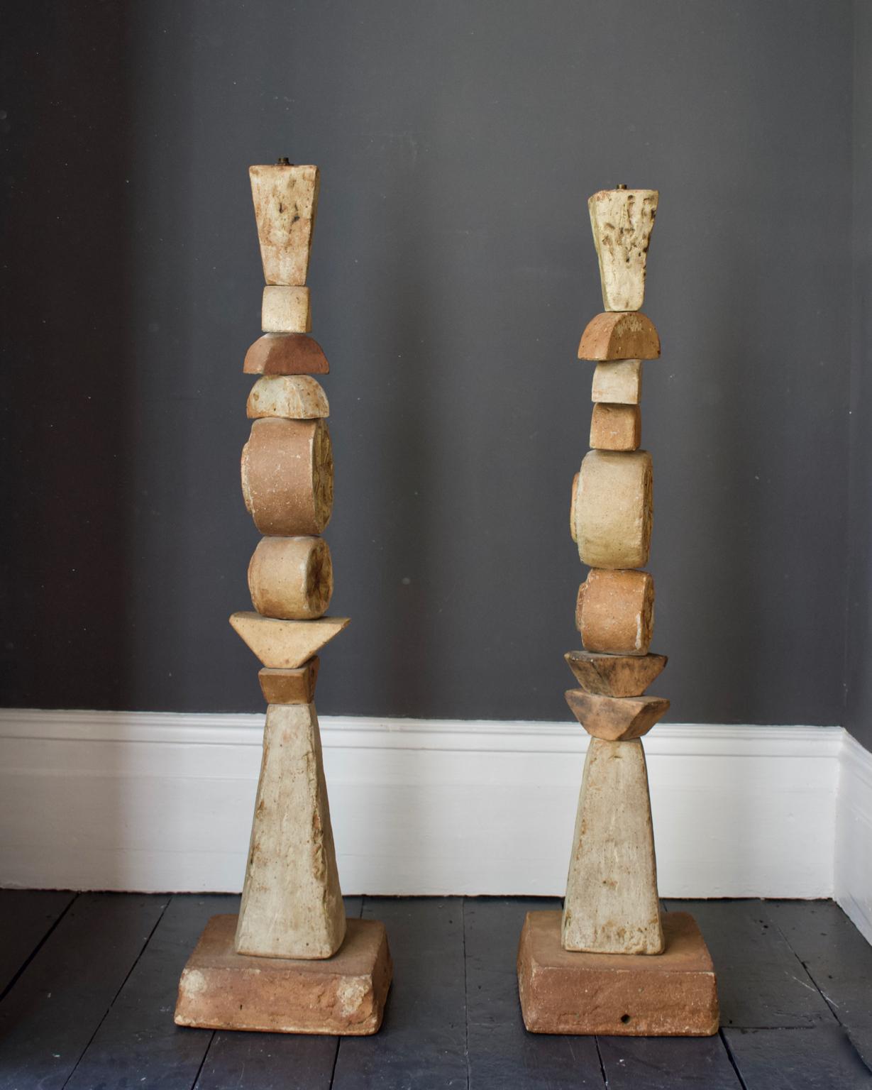 Mid-20th Century Set of Two Bernard Rooke Studio Ceramic TOTEM Floor Lamps, England, 1960s