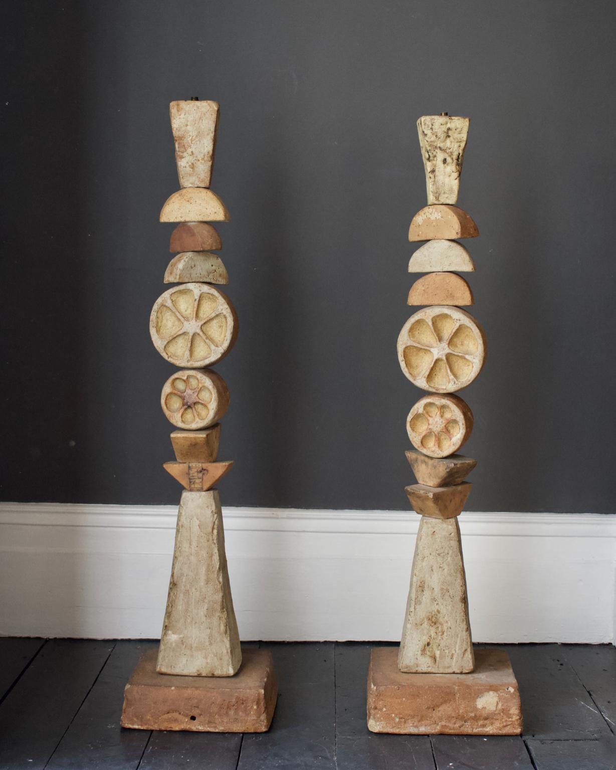 Metal Set of Two Bernard Rooke Studio Ceramic TOTEM Floor Lamps, England, 1960s