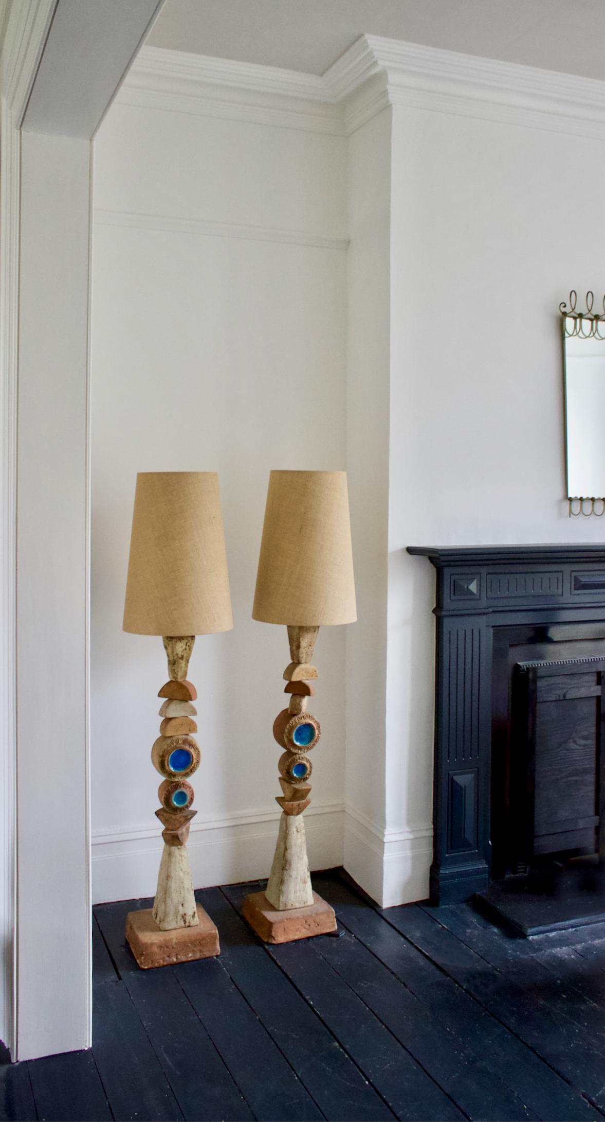 Set of Two Bernard Rooke Studio Ceramic TOTEM Floor Lamps, England, 1960s 7