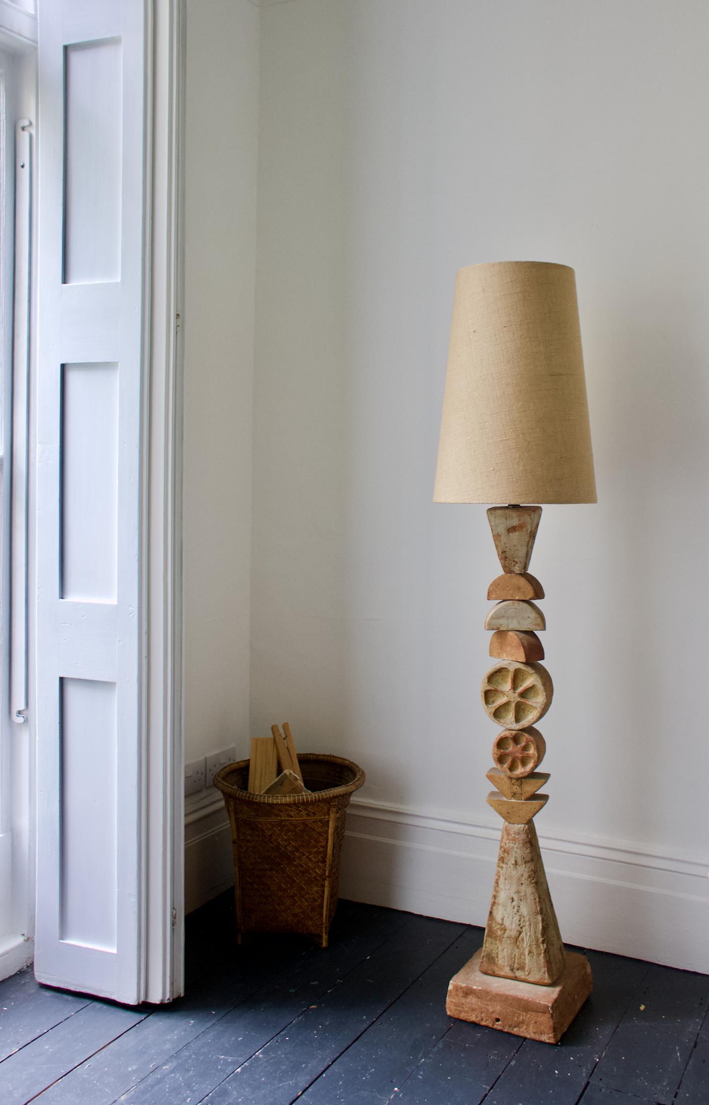 Set of Two Bernard Rooke Studio Ceramic TOTEM Floor Lamps, England, 1960s 8