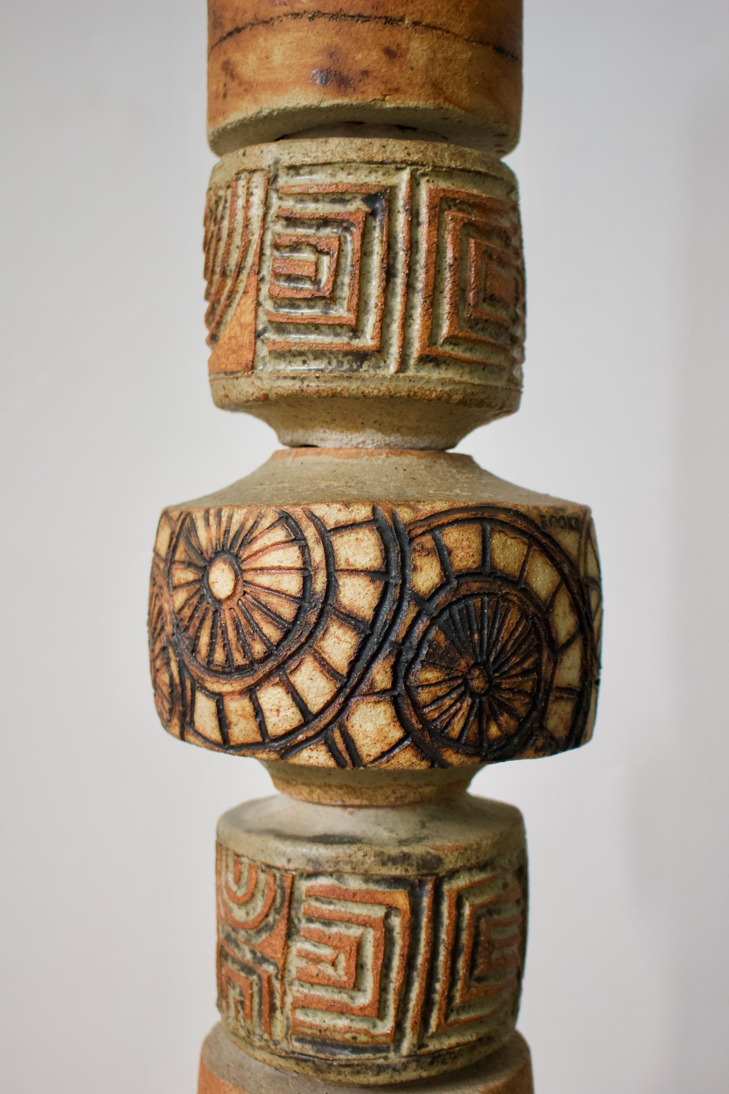 Set of Two Bernard Rooke Studio Ceramic Totem Floor Lamps, Mid-20th Century 3