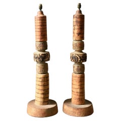 Set of Two Bernard Rooke Studio Ceramic Totem Floor Lamps, Mid-20th Century