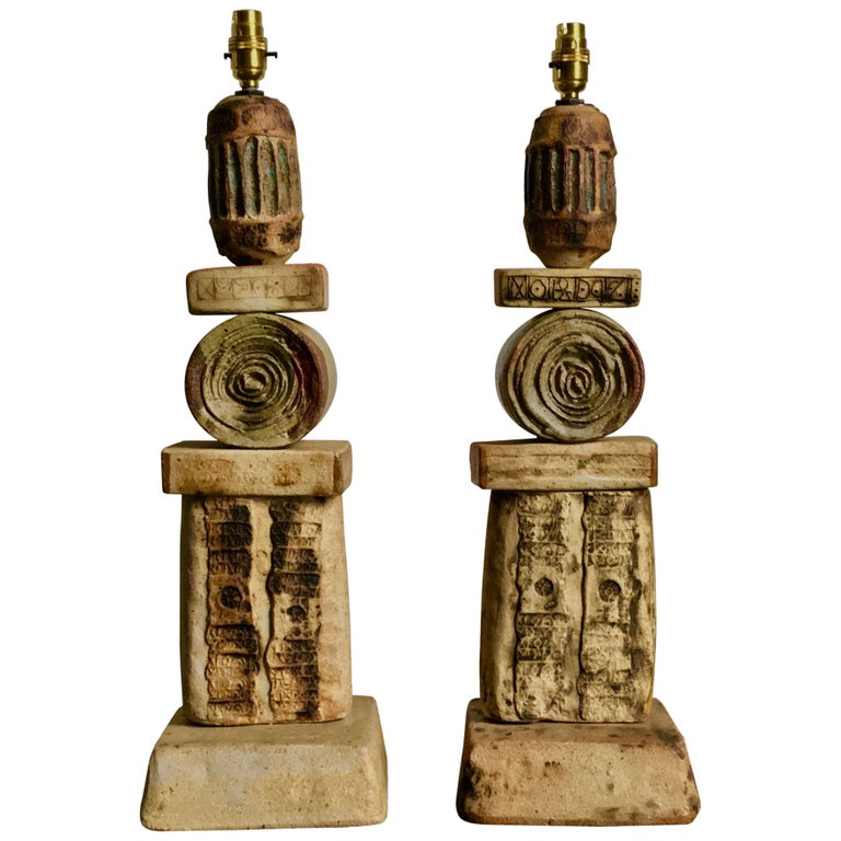 Zwei Bernard Rooke Keramik TOTEM Leuchter, England, 1960er Jahre 1