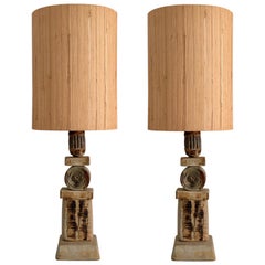 Set of Two Bernard Rooke Studio Ceramic TOTEM Lamps, England, 1960s