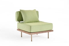 Set of Two Bespoke Lounge Chairs in Bleached Wood Frame & Brass by P. Tendercool