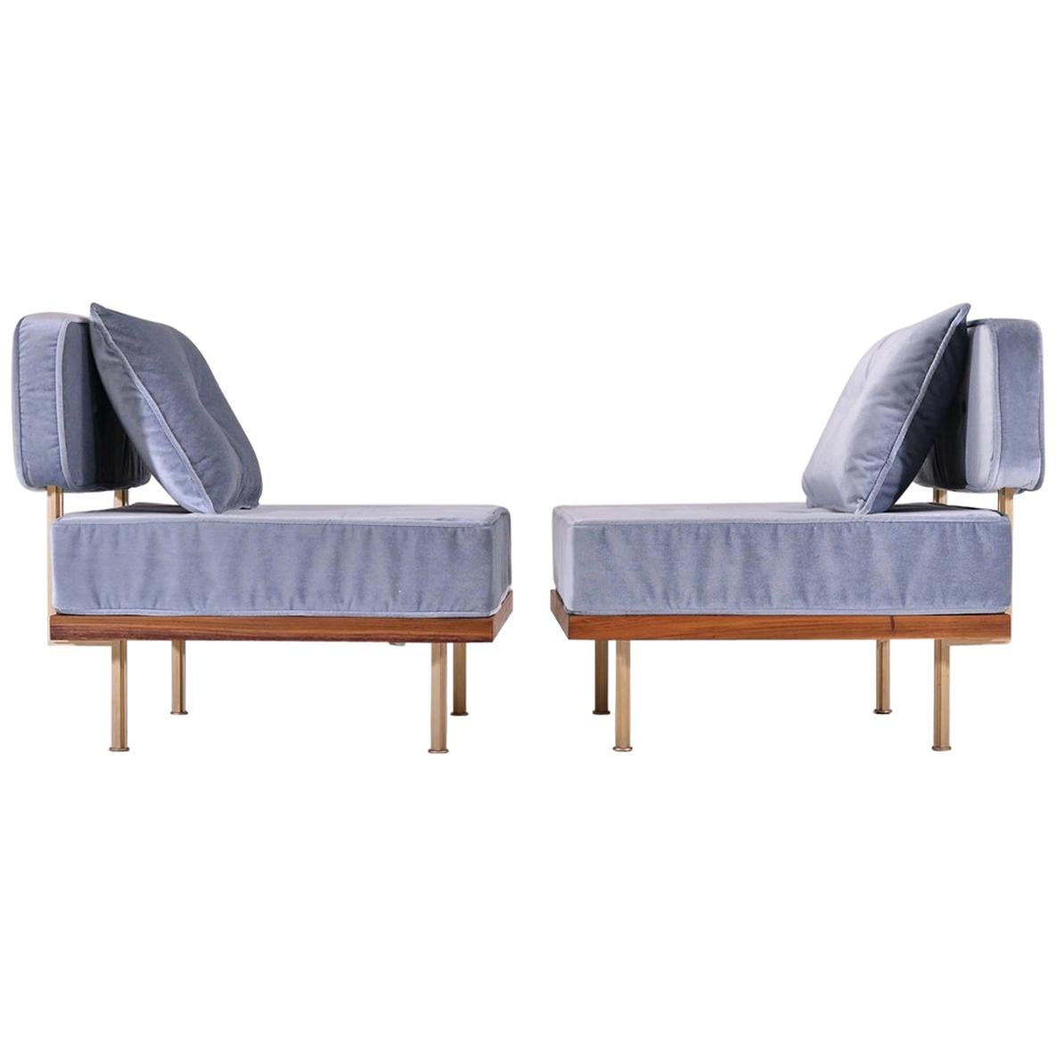 Set of Two Bespoke Lounge Chair, Reclaimed Hardwood and Brass by P. Tendercool For Sale