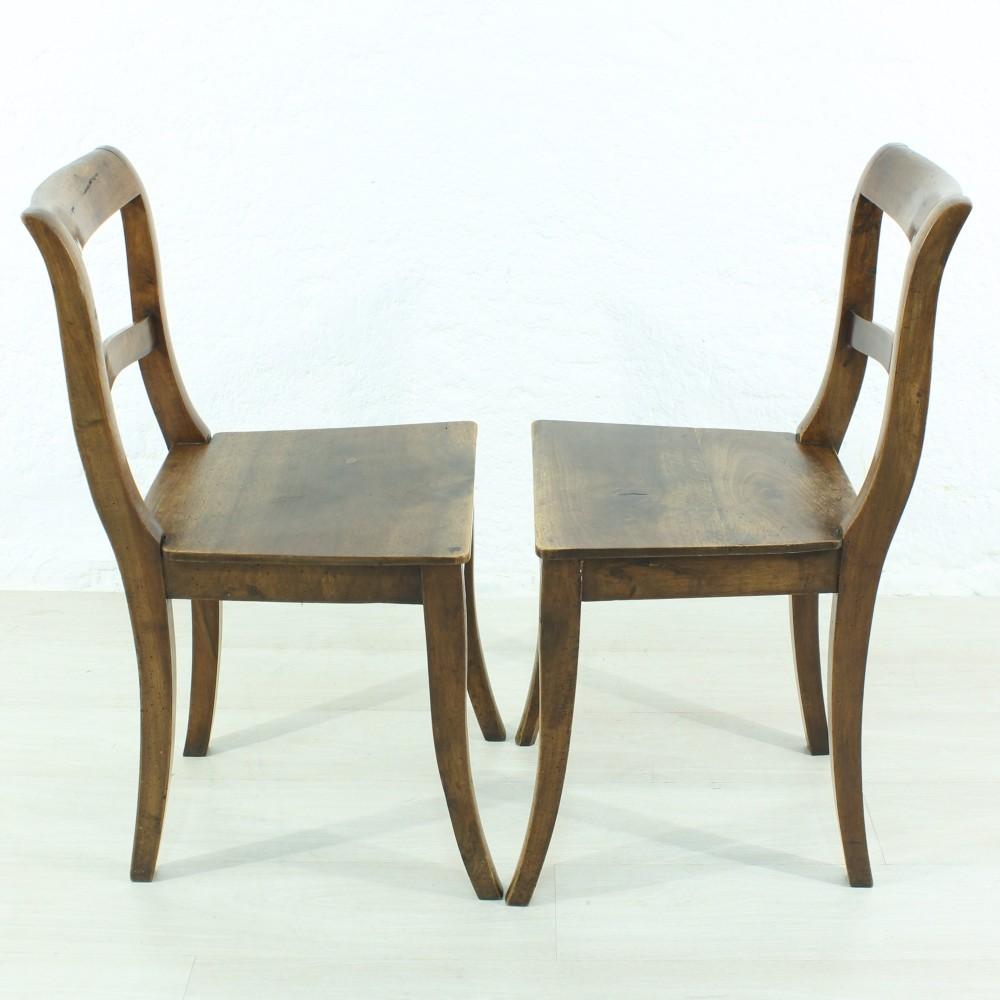 German Set of Two Biedermeier Walnut Chairs, circa 1850