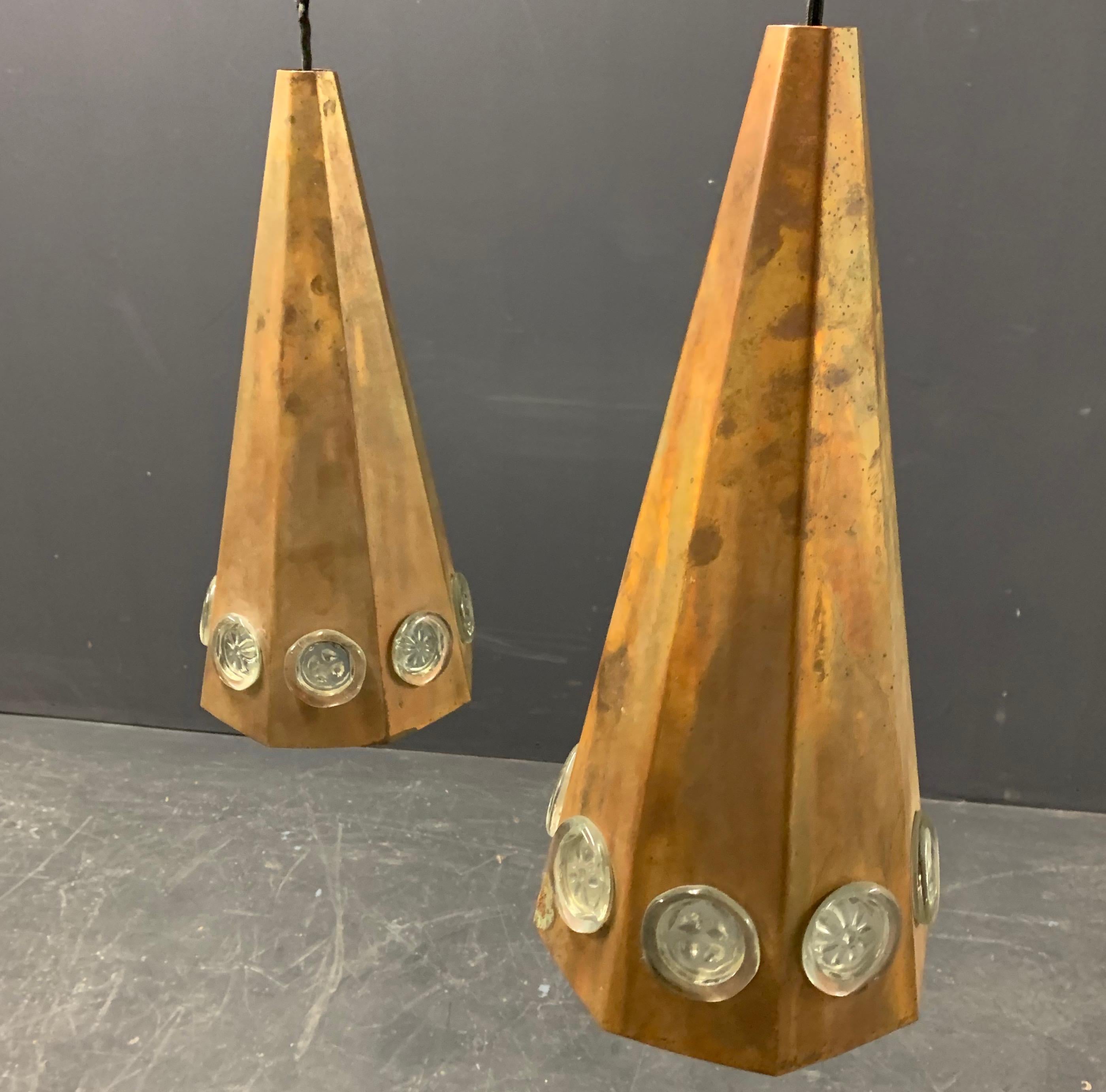 Set of Two Big Copper and Glass Ceiling Lamps by Ateljè Lyktan For Sale 5