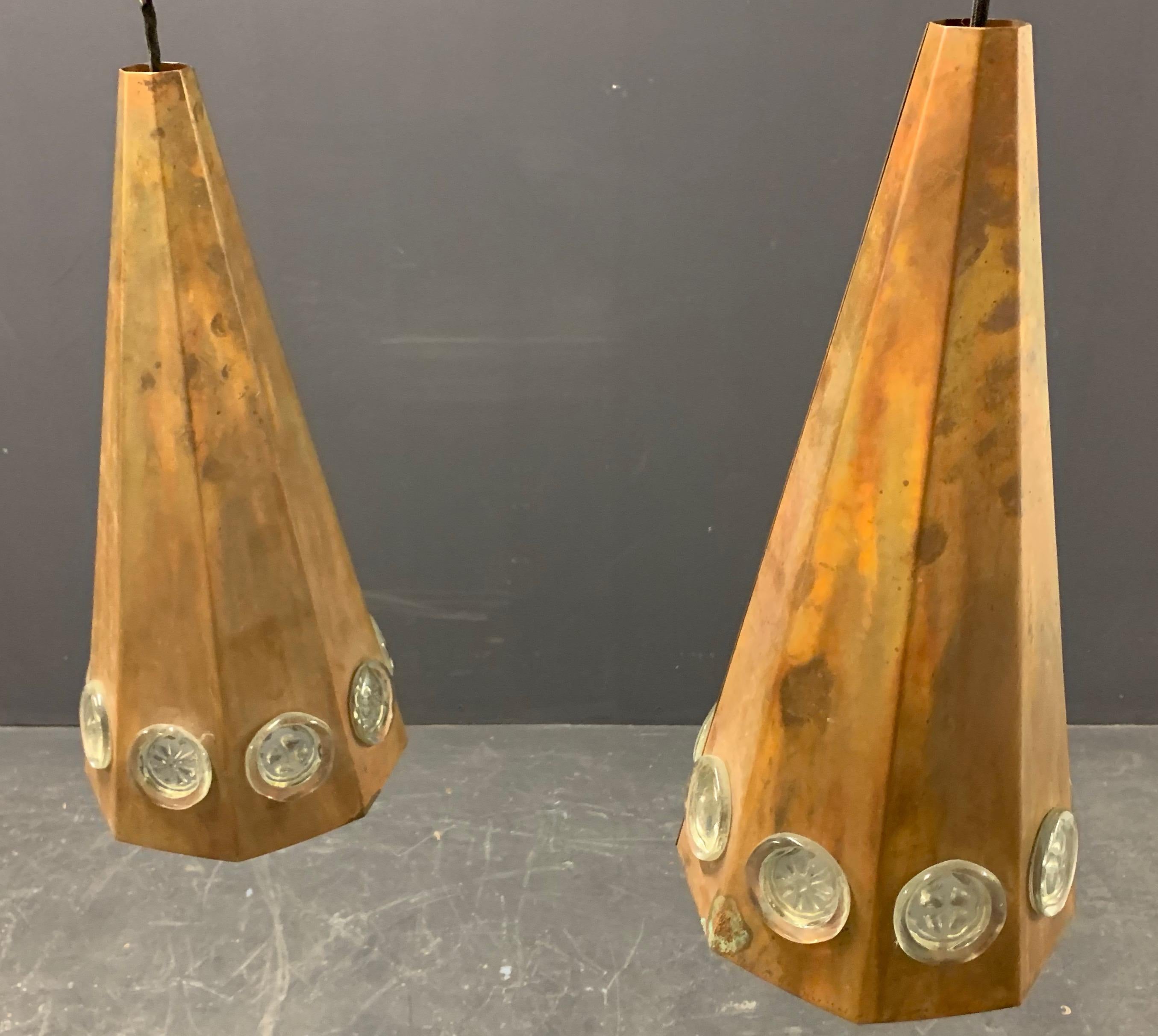 Set of Two Big Copper and Glass Ceiling Lamps by Ateljè Lyktan For Sale 6