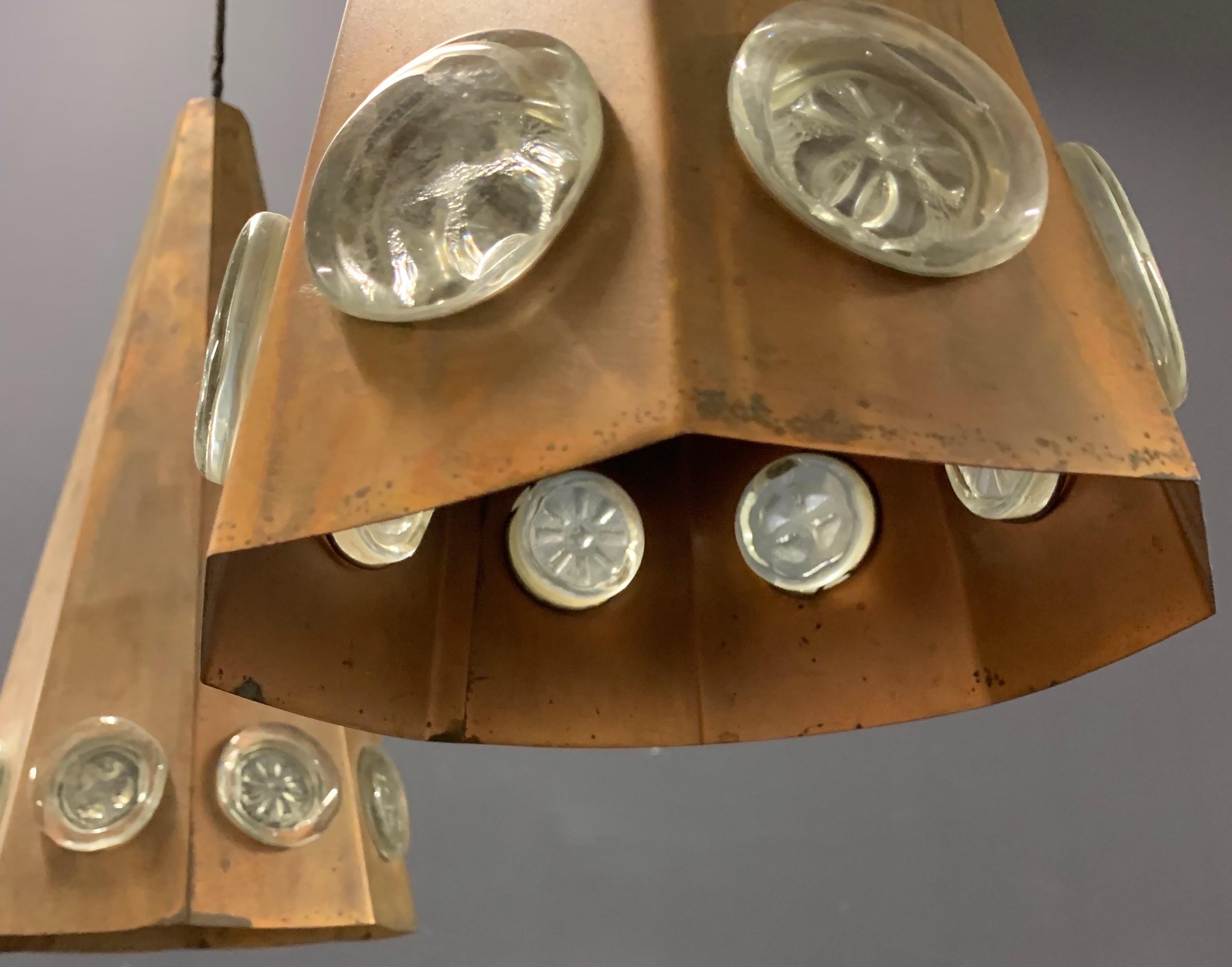 Set of Two Big Copper and Glass Ceiling Lamps by Ateljè Lyktan In Good Condition For Sale In Munich, DE