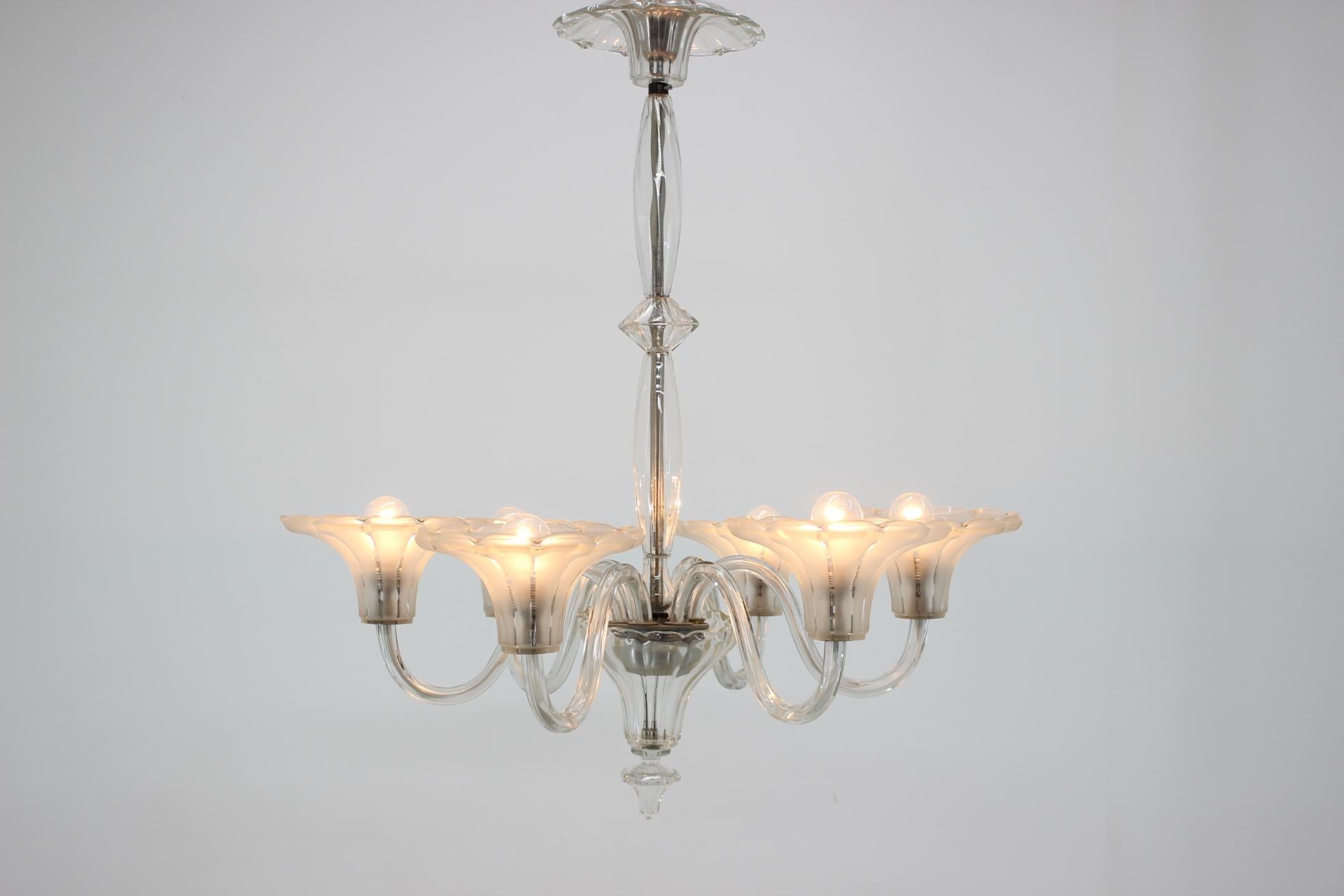 Czech Set of Two Big Prestige Beautiful Art Deco Glass Chandeliers, 1920s For Sale