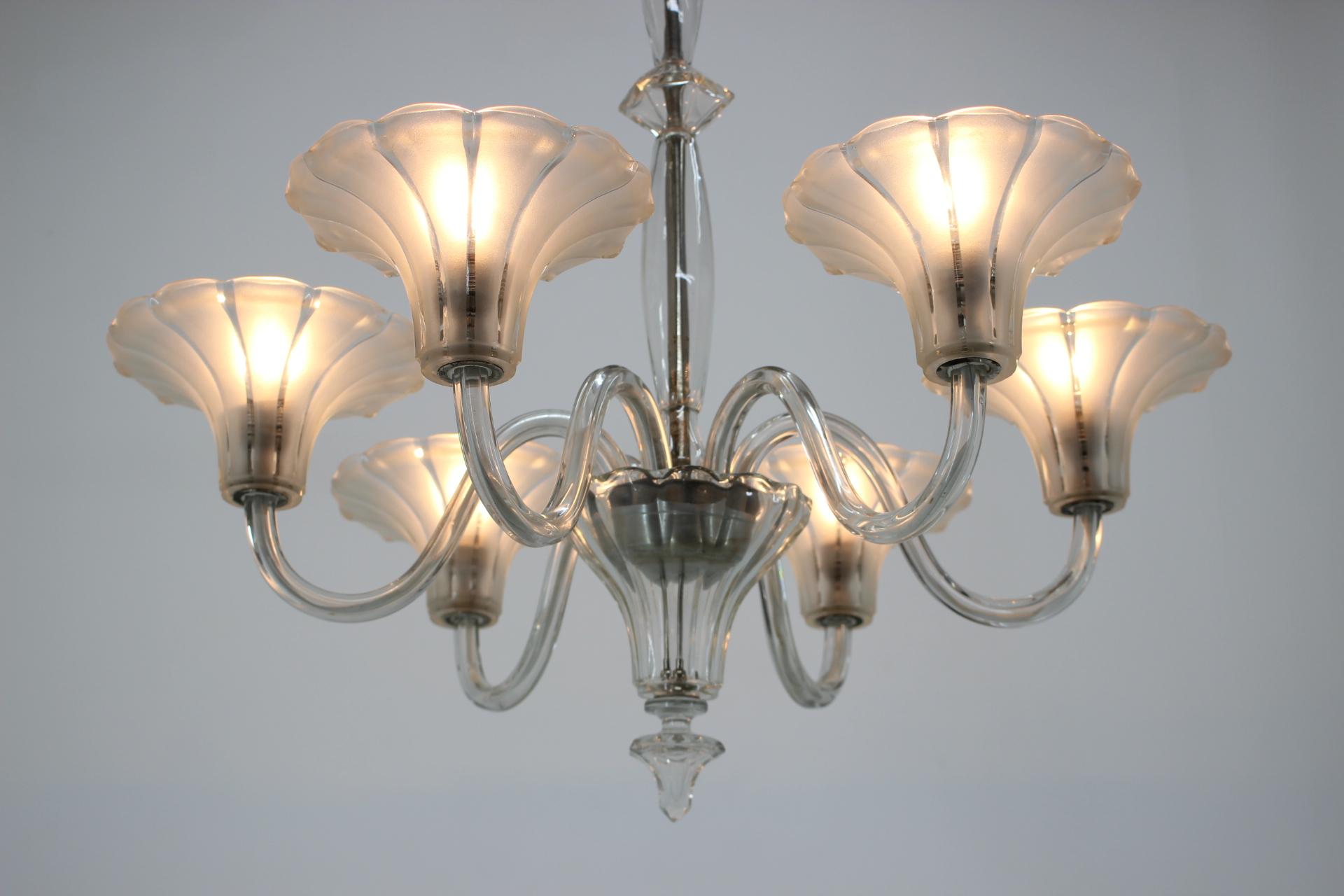 Lacquered Set of Two Big Prestige Beautiful Art Deco Glass Chandeliers, 1920s For Sale