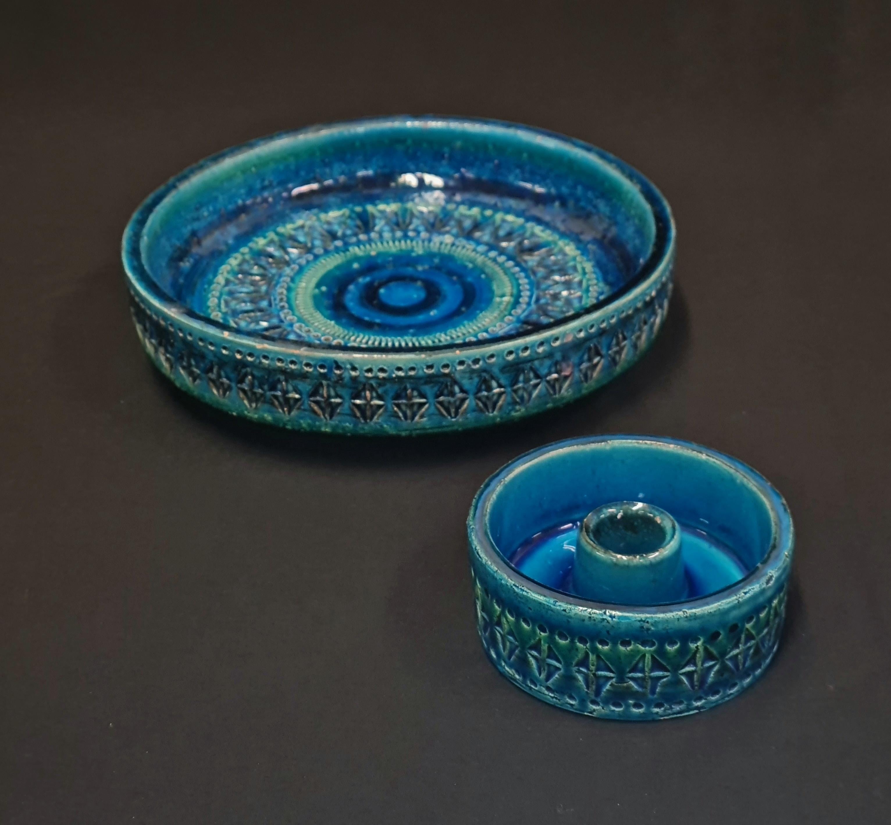 Set of Two Bitossi Aldo Londi Rimini Blue Glazed Ceramics Pieces, Italy For Sale 5