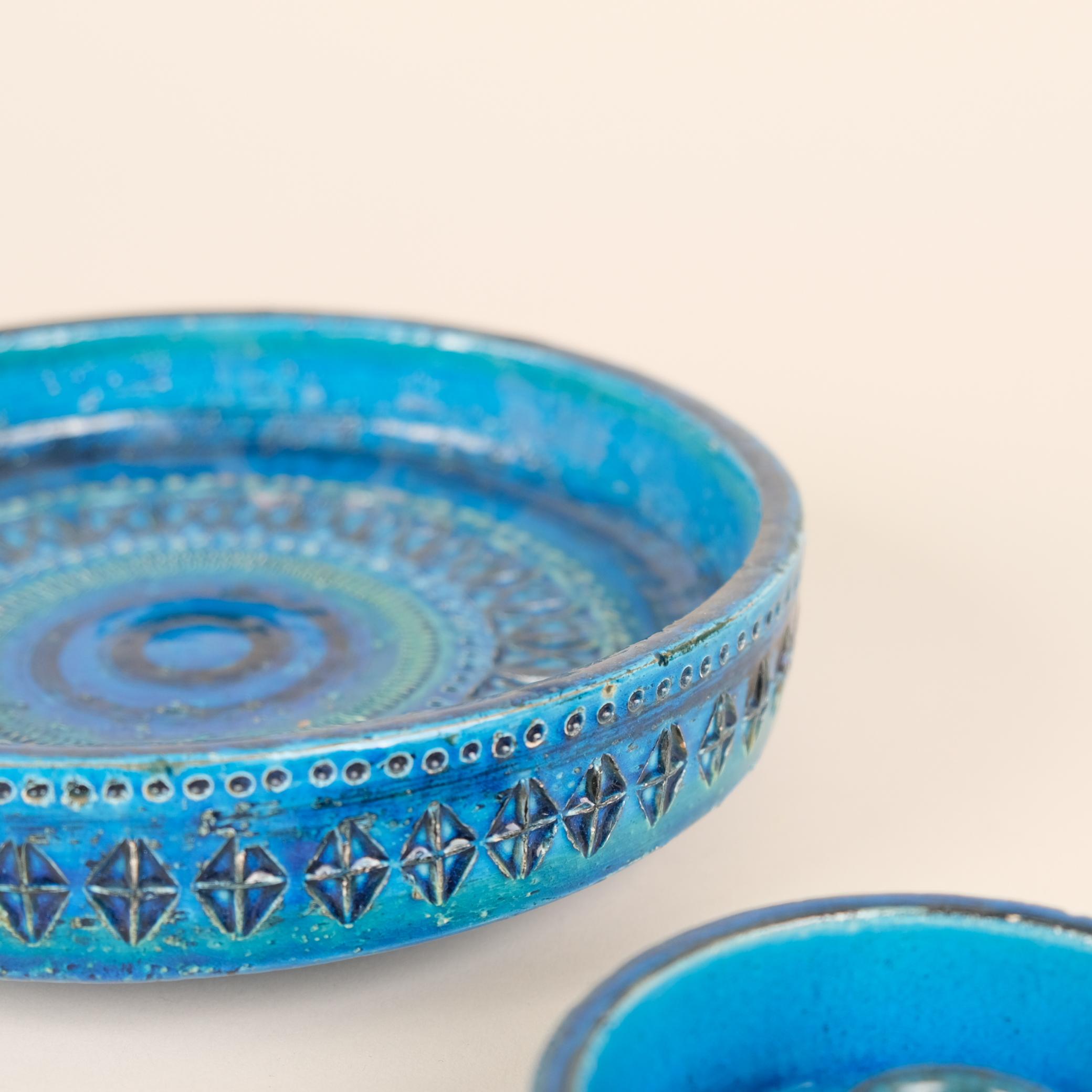 Set of Two Bitossi Aldo Londi Rimini Blue Glazed Ceramics Pieces, Italy In Good Condition For Sale In Helsinki, FI