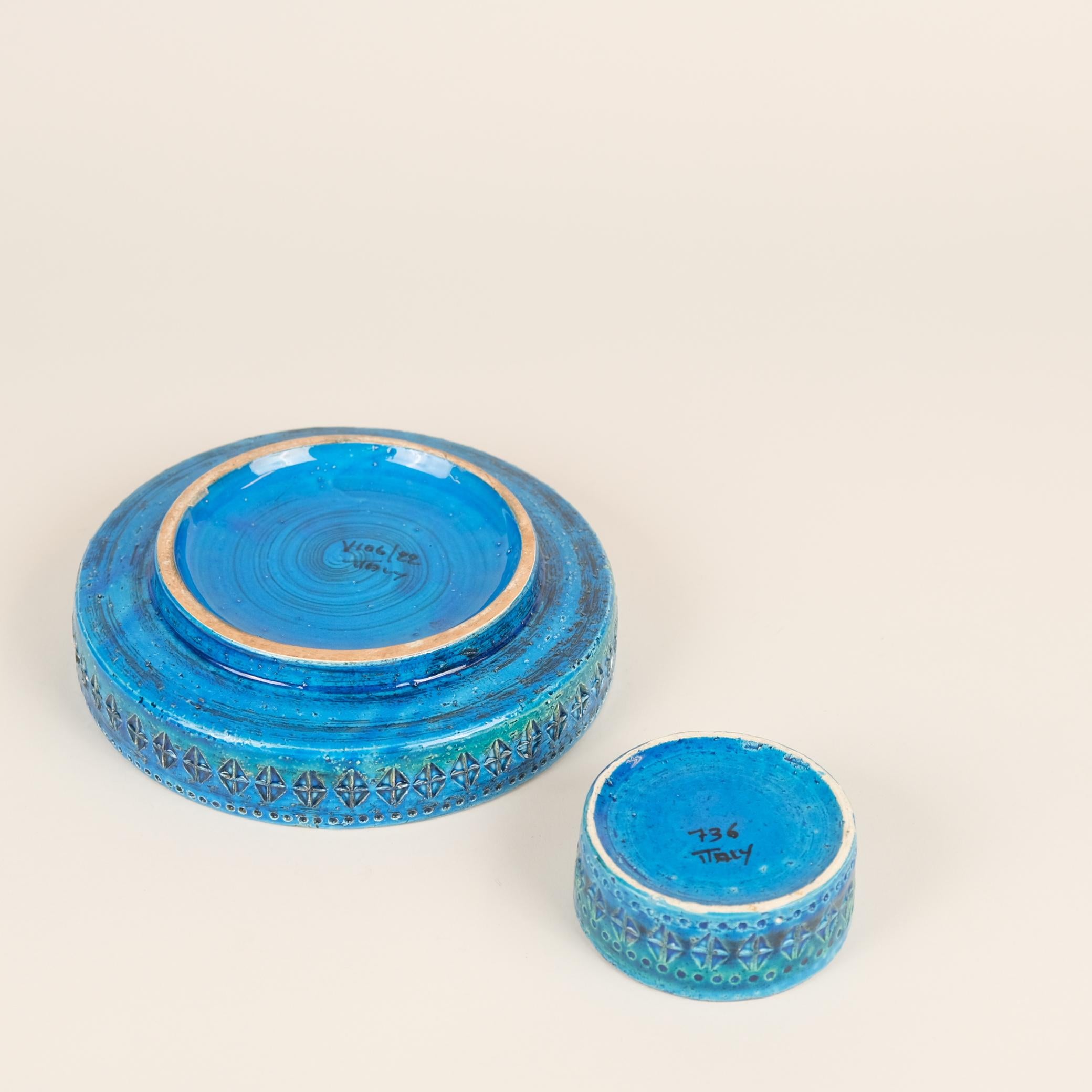 Mid-20th Century Set of Two Bitossi Aldo Londi Rimini Blue Glazed Ceramics Pieces, Italy For Sale