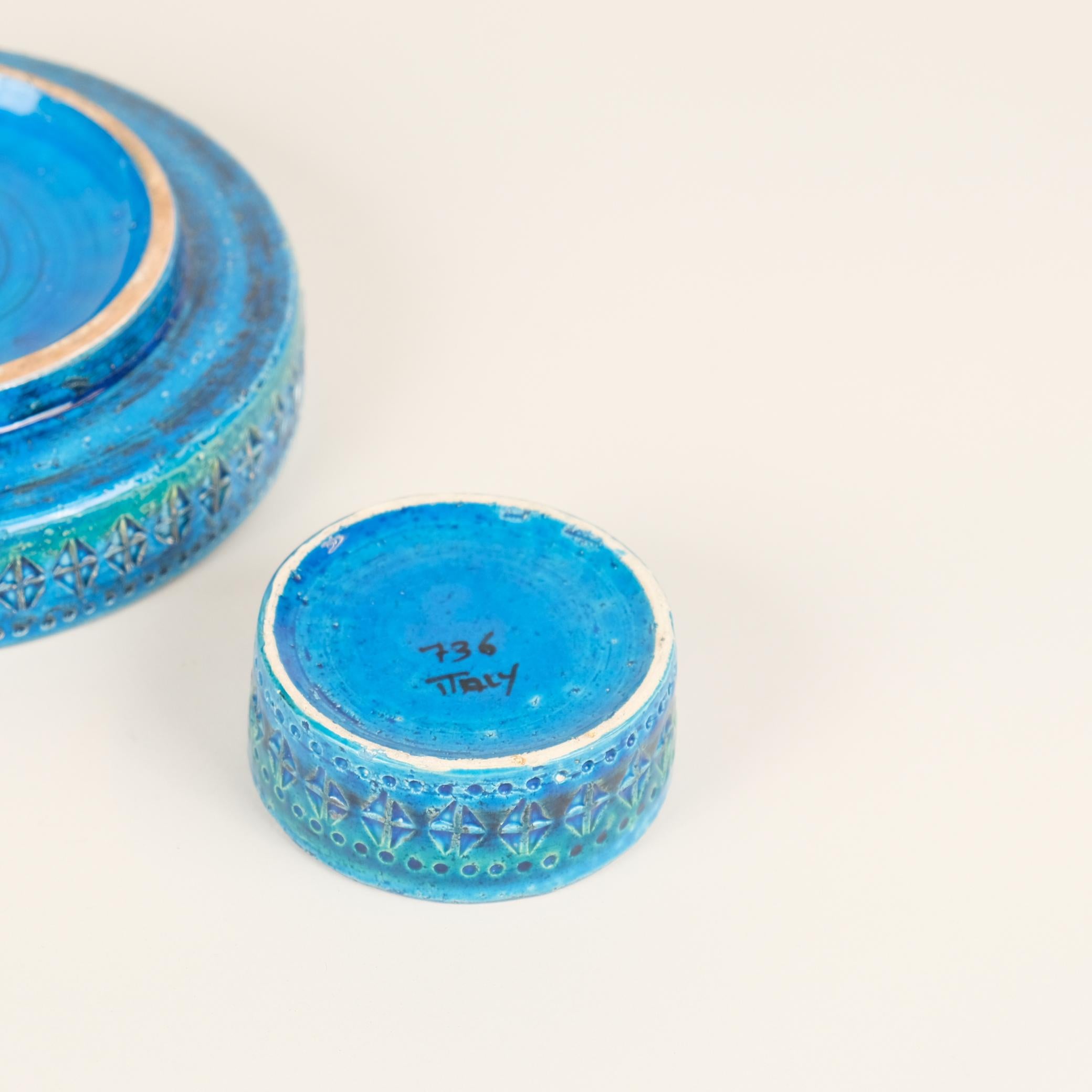 Set of Two Bitossi Aldo Londi Rimini Blue Glazed Ceramics Pieces, Italy For Sale 1