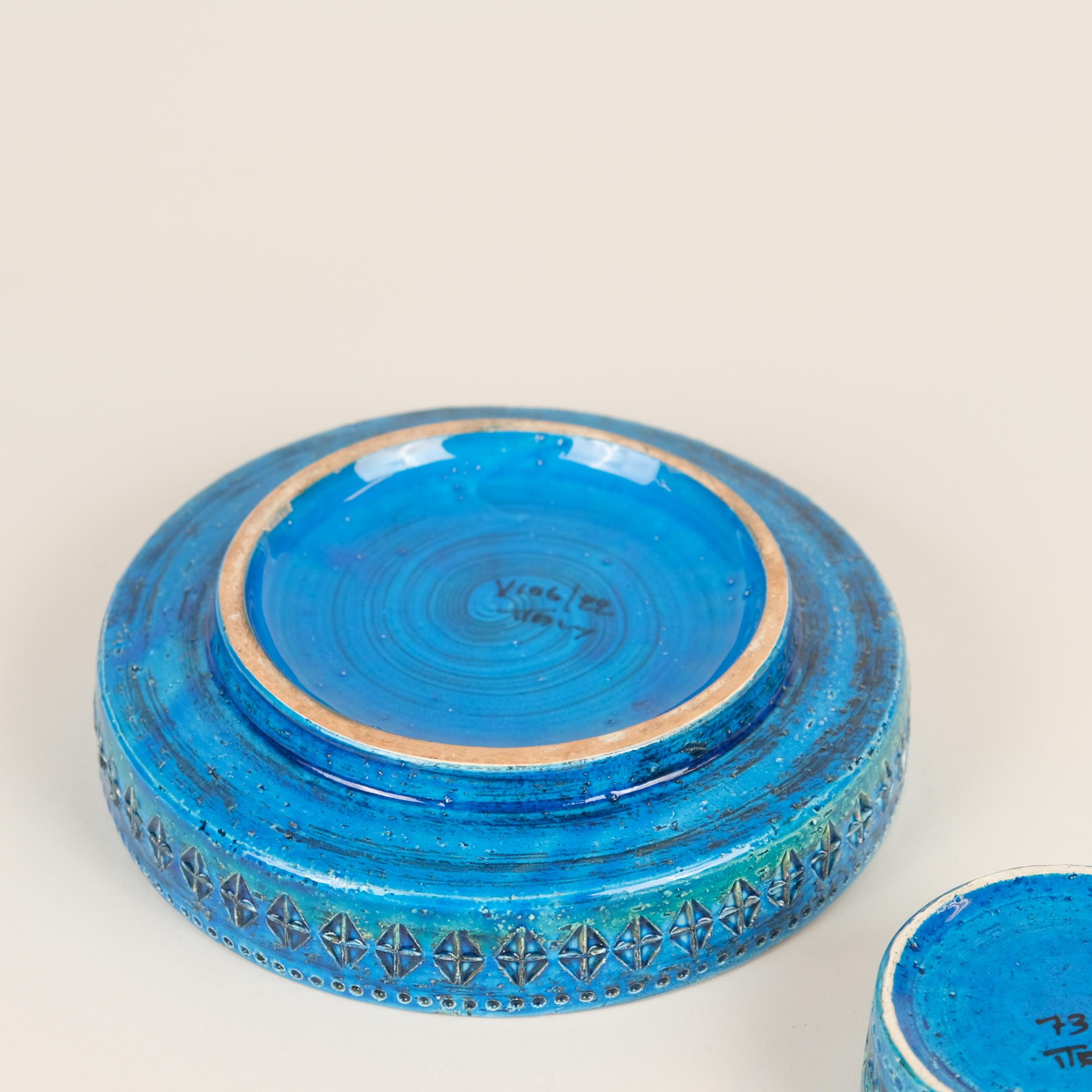 Set of Two Bitossi Aldo Londi Rimini Blue Glazed Ceramics Pieces, Italy For Sale 2
