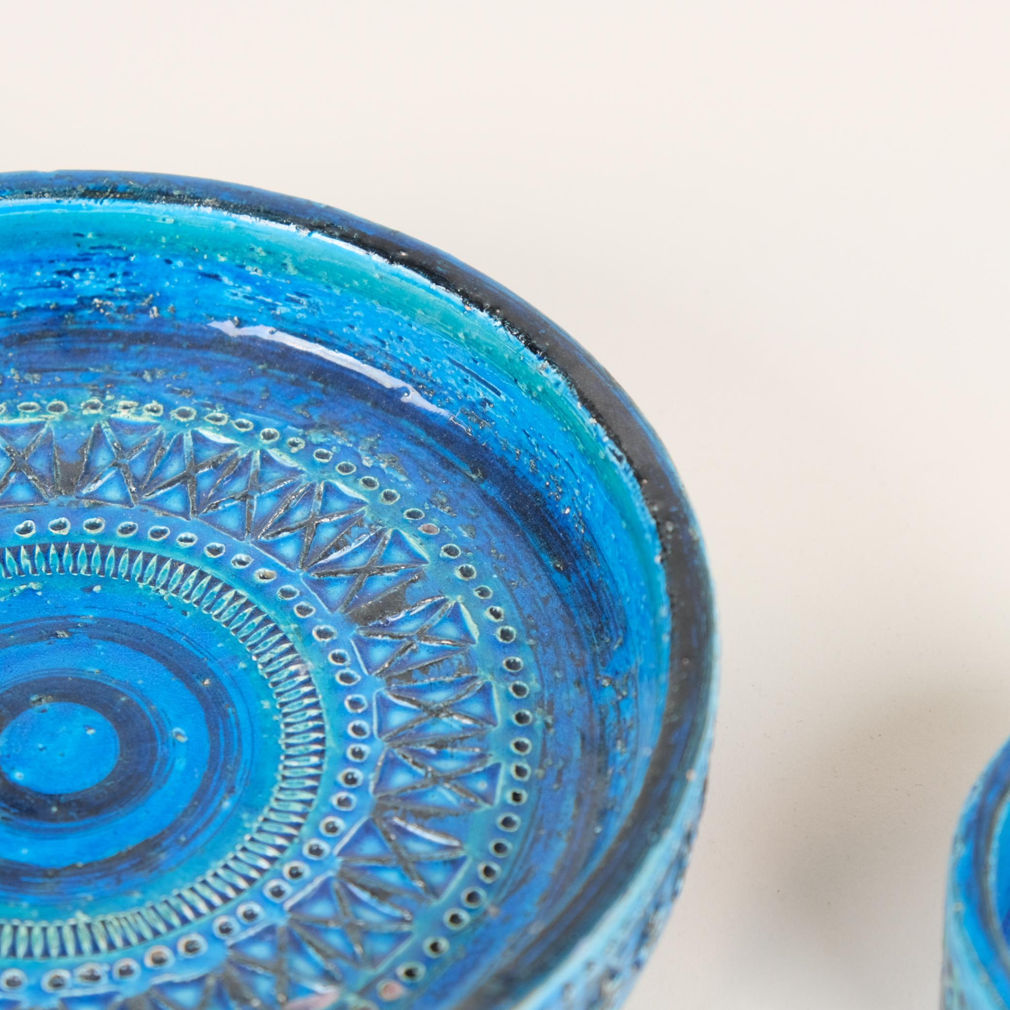Set of Two Bitossi Aldo Londi Rimini Blue Glazed Ceramics Pieces, Italy For Sale 3