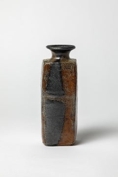 set di due vasi in ceramica nera e marrone del XX secolo di Gustave Tiffoche