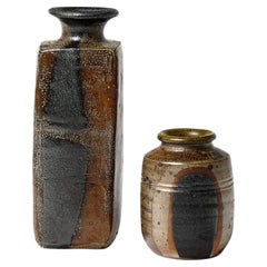 lote de dos jarrones de cerámica negra y marrón del siglo XX de Gustave Tiffoche