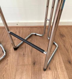 Set of Two Black and Chromed Modern Barstools