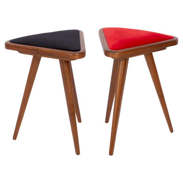 Set of Two Black and Red Velvet 20th Century Triangle Stools, 1960s For ...