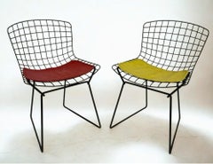 Set of Two Black Bertoia’s Child Side Chair with Yellow & Crimson pads