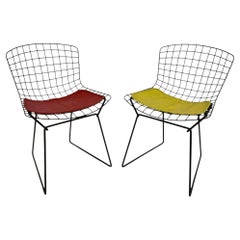 Set of Two Black Bertoia’s Child Side Chair with Yellow & Crimson pads