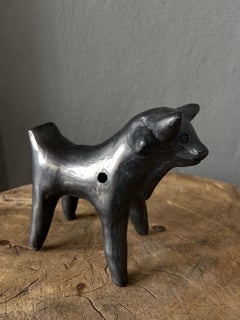 Set of Two Black Clay Ceramic Animal Figures from Mexico, circa 1980's