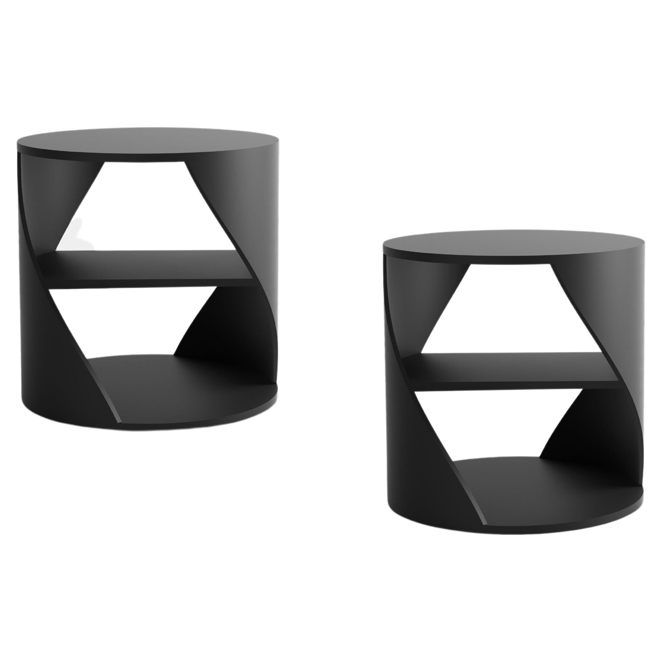 Ensemble de deux tables d'appoint MYDNA, table de nuit en finition noire par Joel Escalona