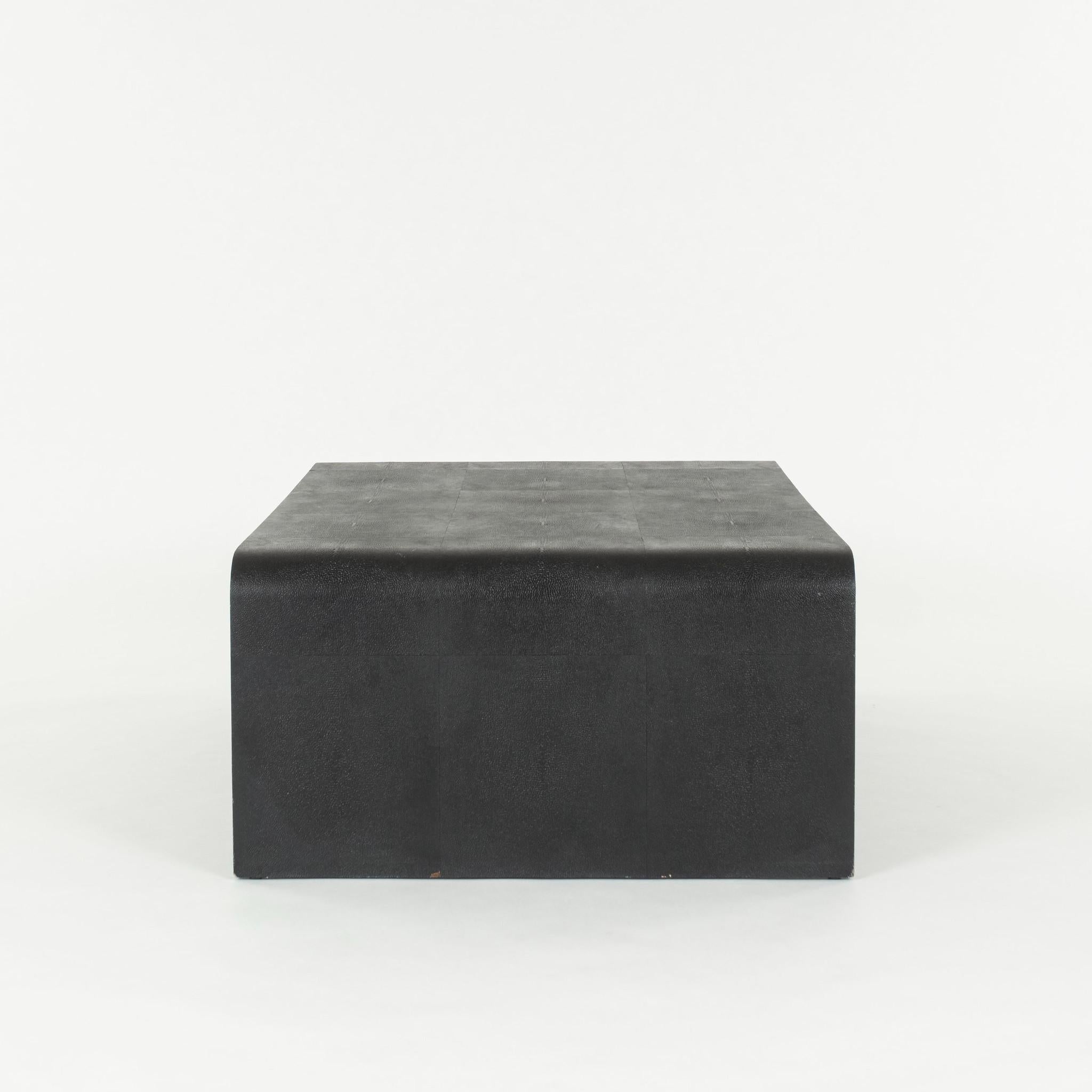 Wood  Set of Two Black Faux Shagreen Cocktail Waterfall Nesting Tables For Sale