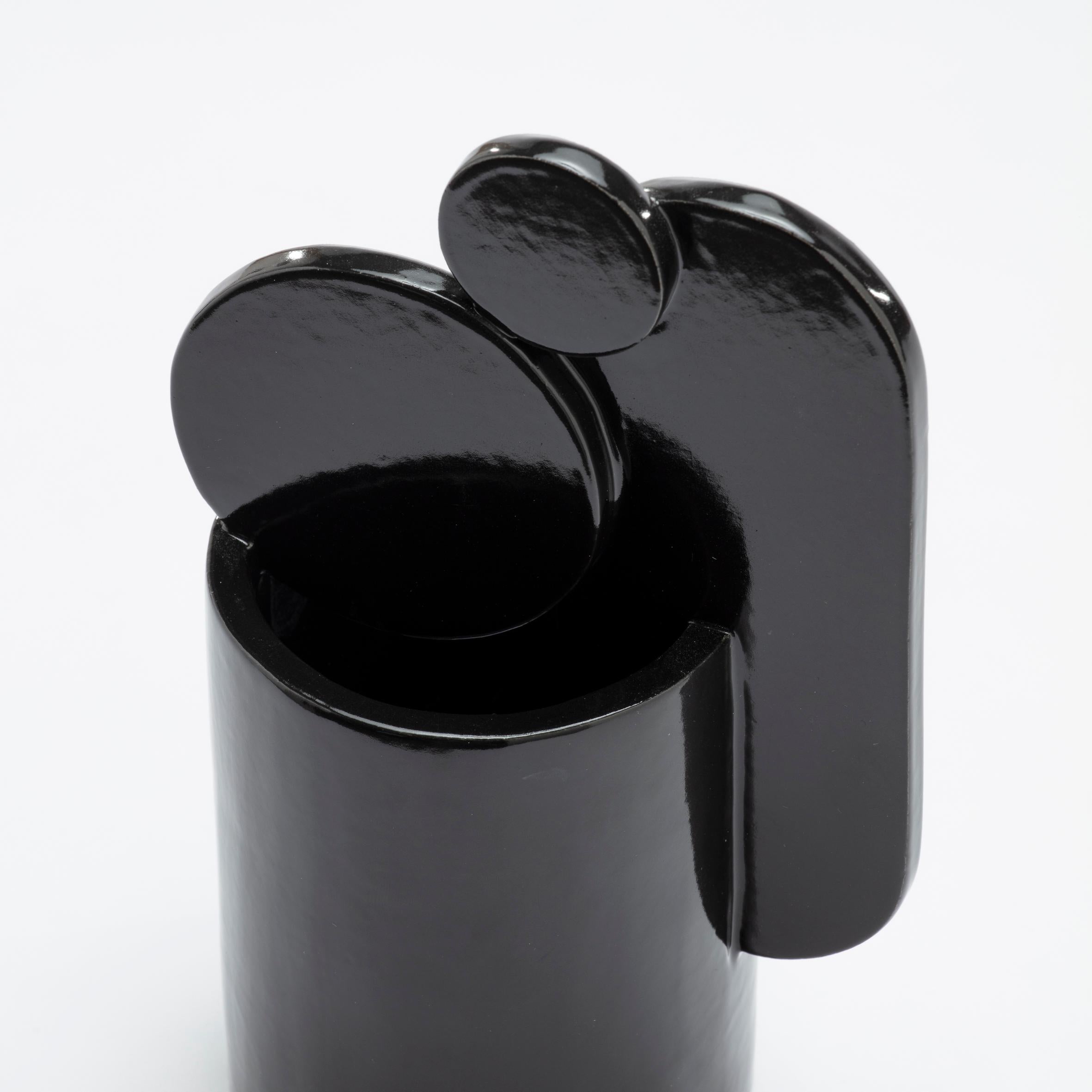 Enameled Set of two Black Glazed Ceramic vases Postmodern Bauhaus Style For Sale