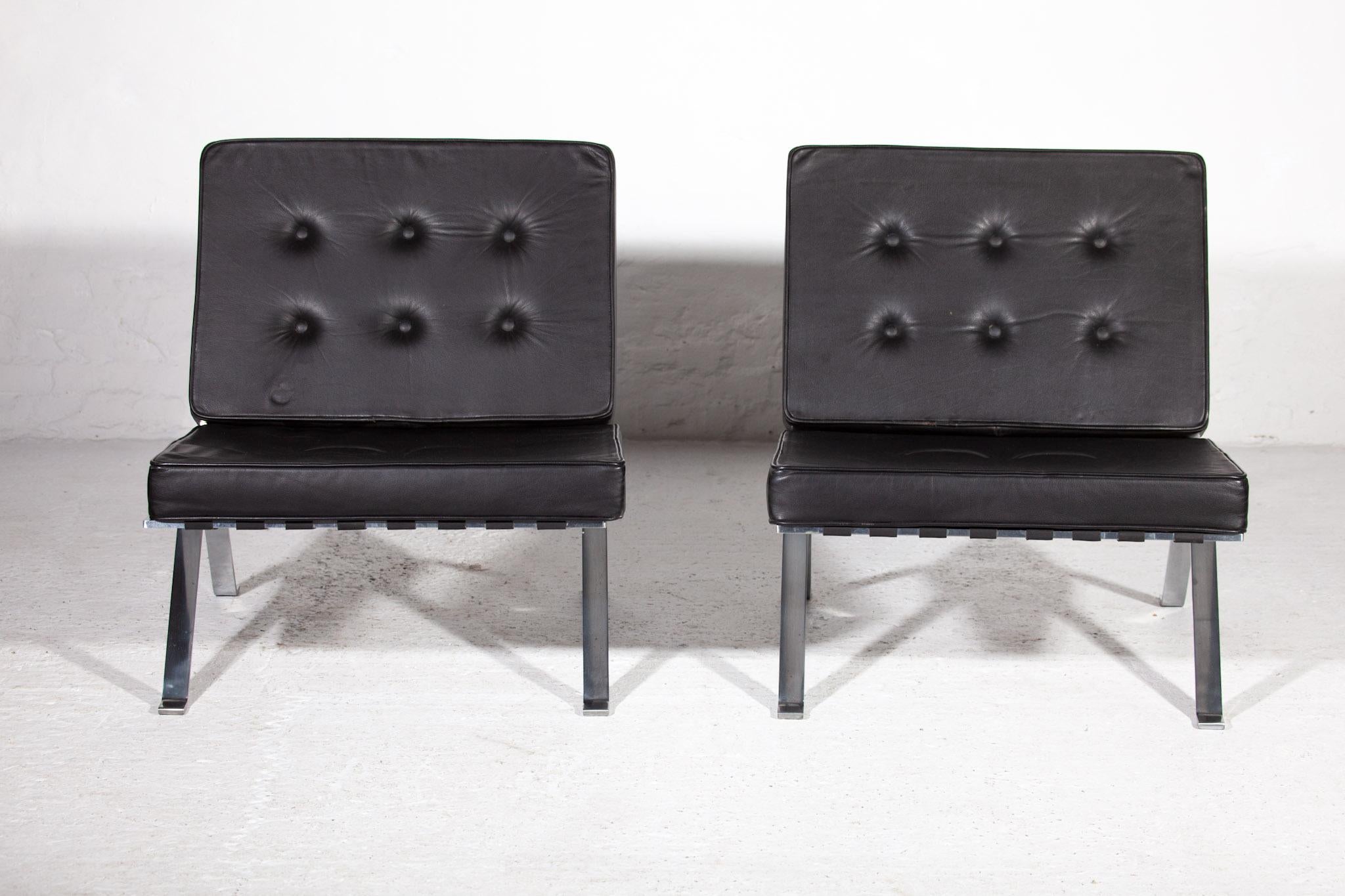 Swiss Set of Two Black Leather Lounge Chairs by Hans Eichenberger for Girsberg, 1966