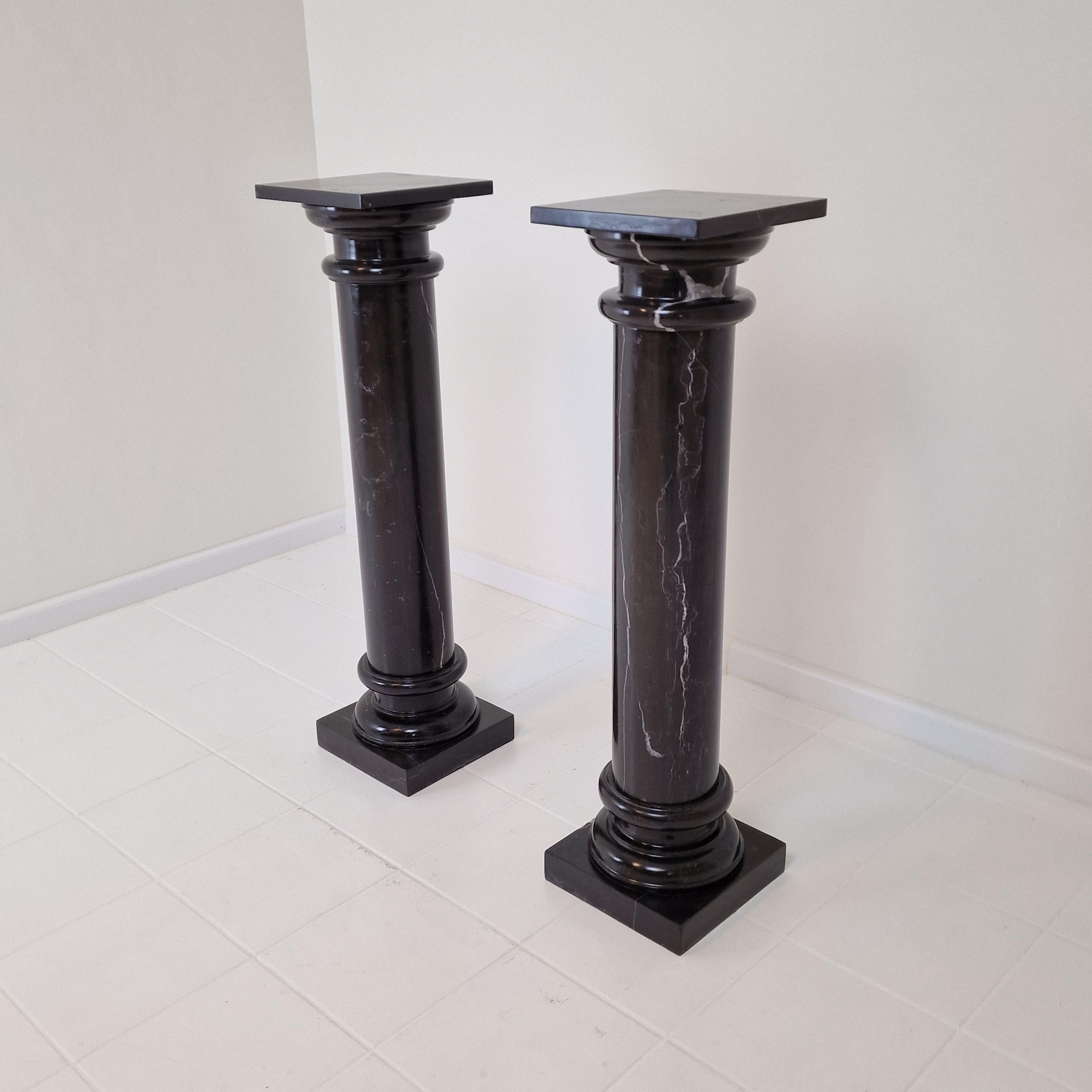 Belgian Set of two Black Pedestals in Belgium Hard-stone For Sale