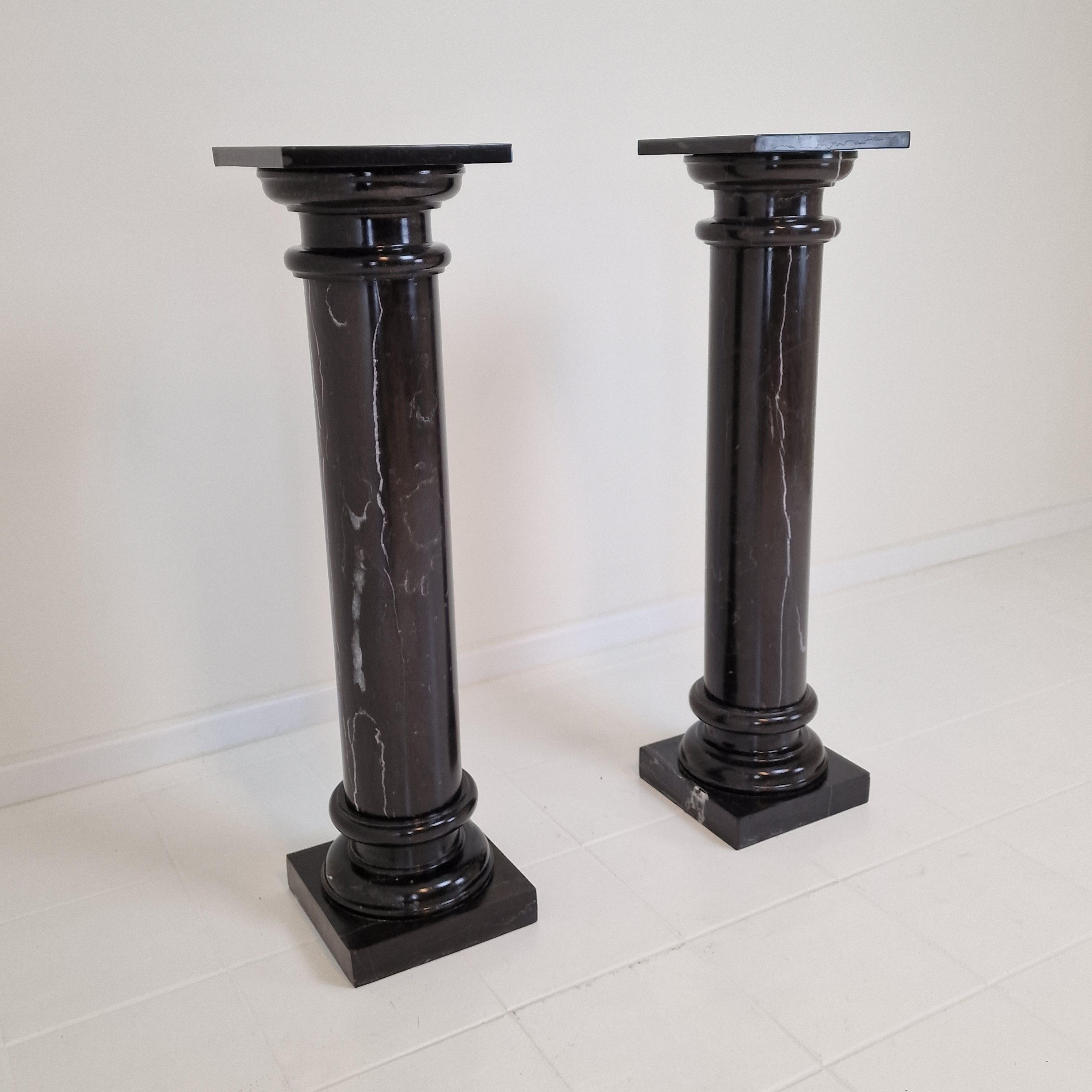 Hand-Crafted Set of two Black Pedestals in Belgium Hard-stone For Sale