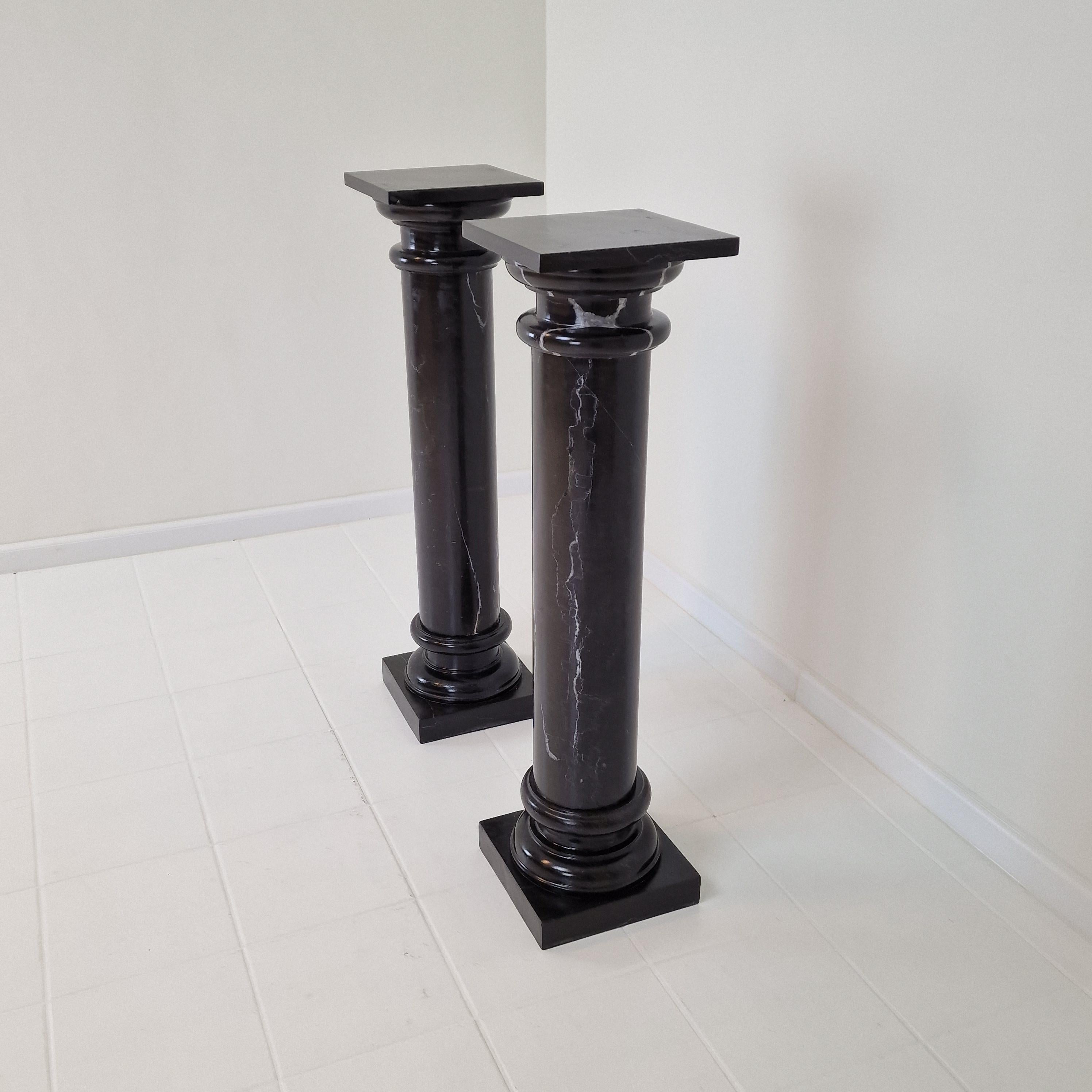 Belgian Black Marble Set of two Black Pedestals in Belgium Hard-stone For Sale