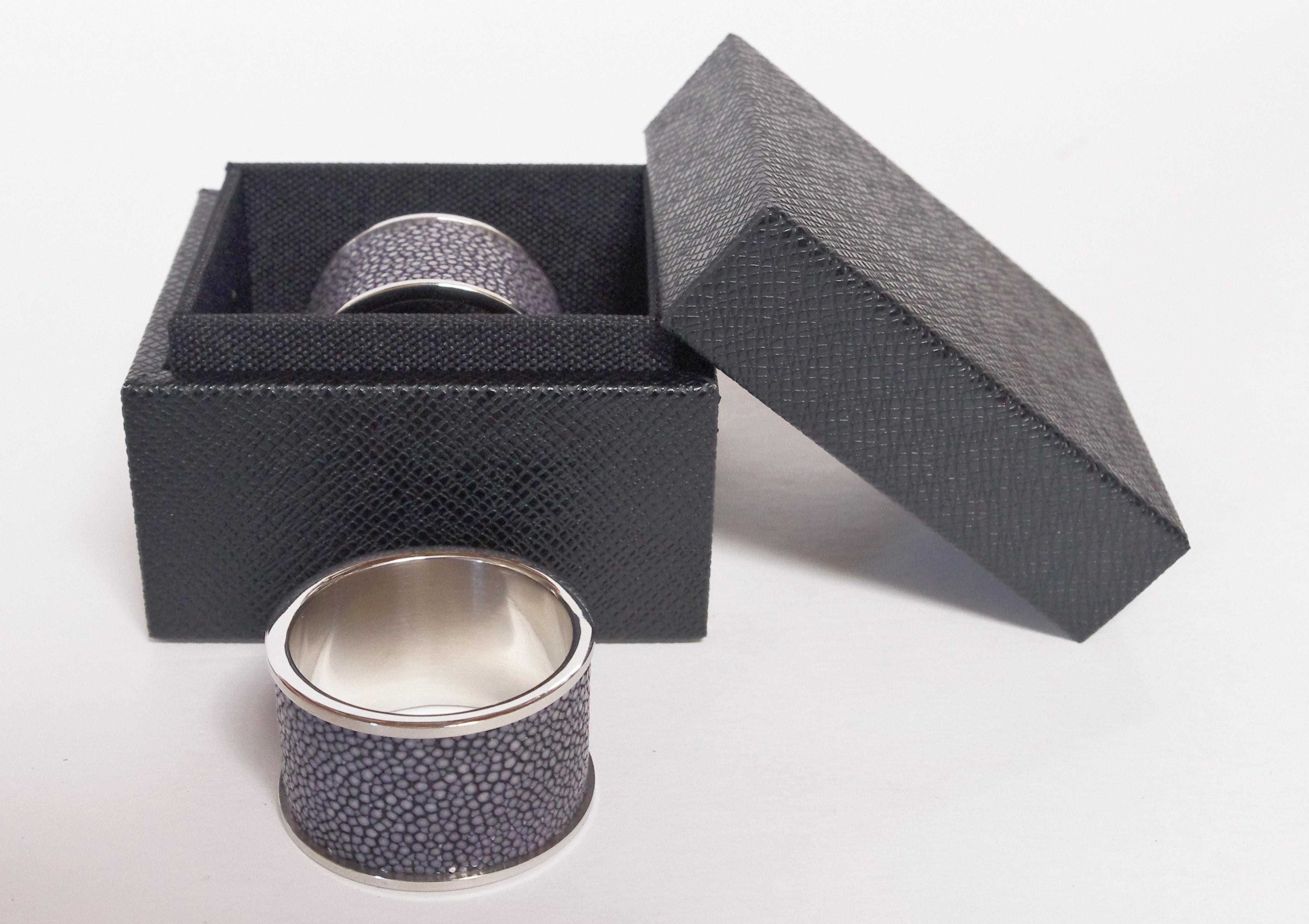 Modern Set of Two Black Shagreen Napkin Rings by Fabio Ltd