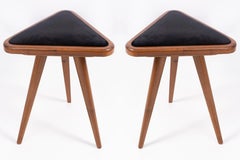 Set of Two Black Velvet 20th Century Triangle Stools, Europe, 1960s