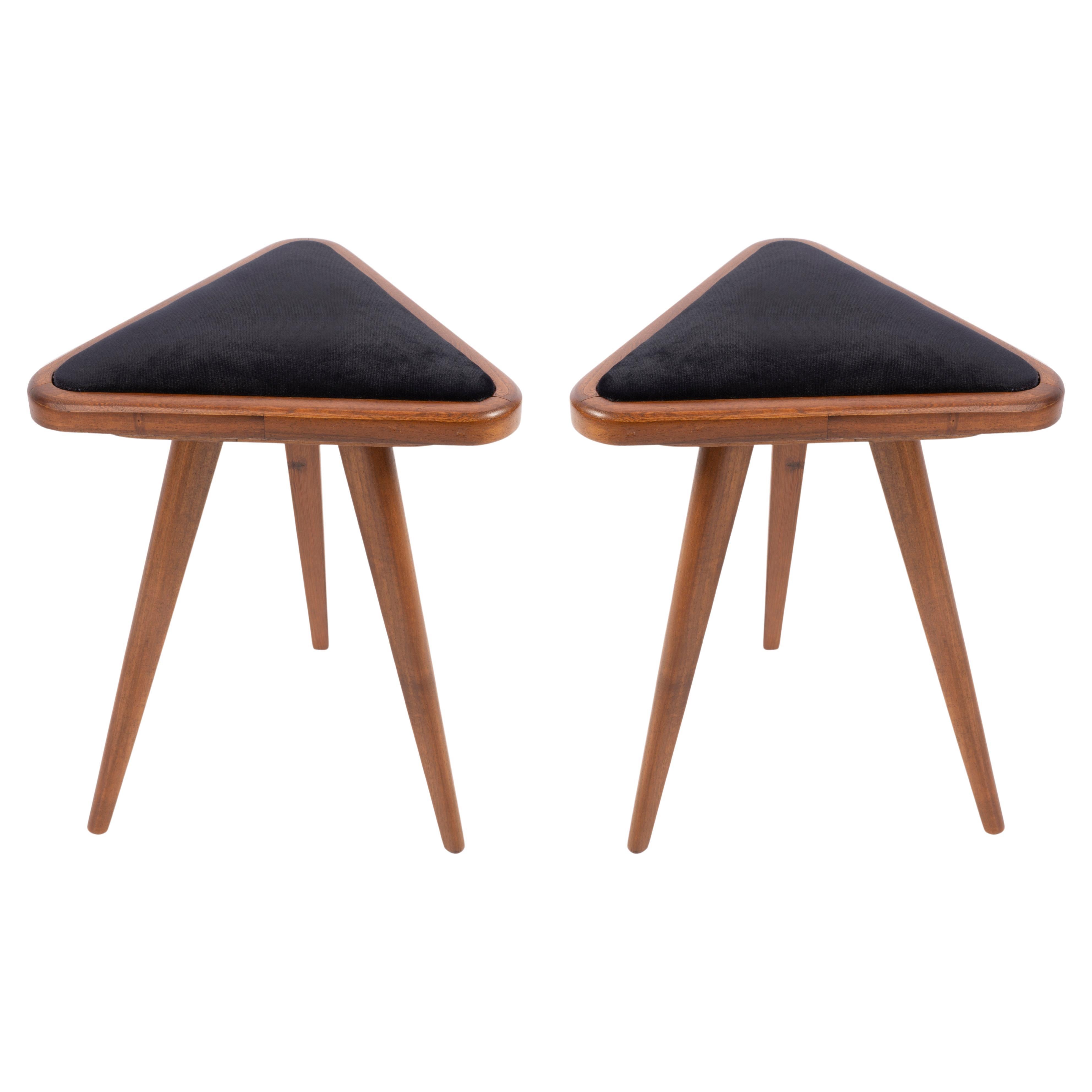 Set of Two Black Velvet 20th Century Triangle Stools, Europe, 1960s