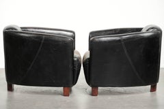 Lot de deux fauteuils vintage en cuir de vachette noir, style aviateur