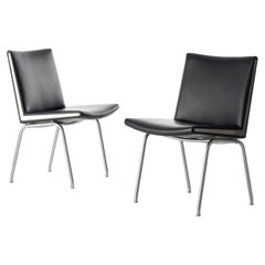 Set of Two Black Vinyl and Steel Kastrup Chairs by Hans Wegner
