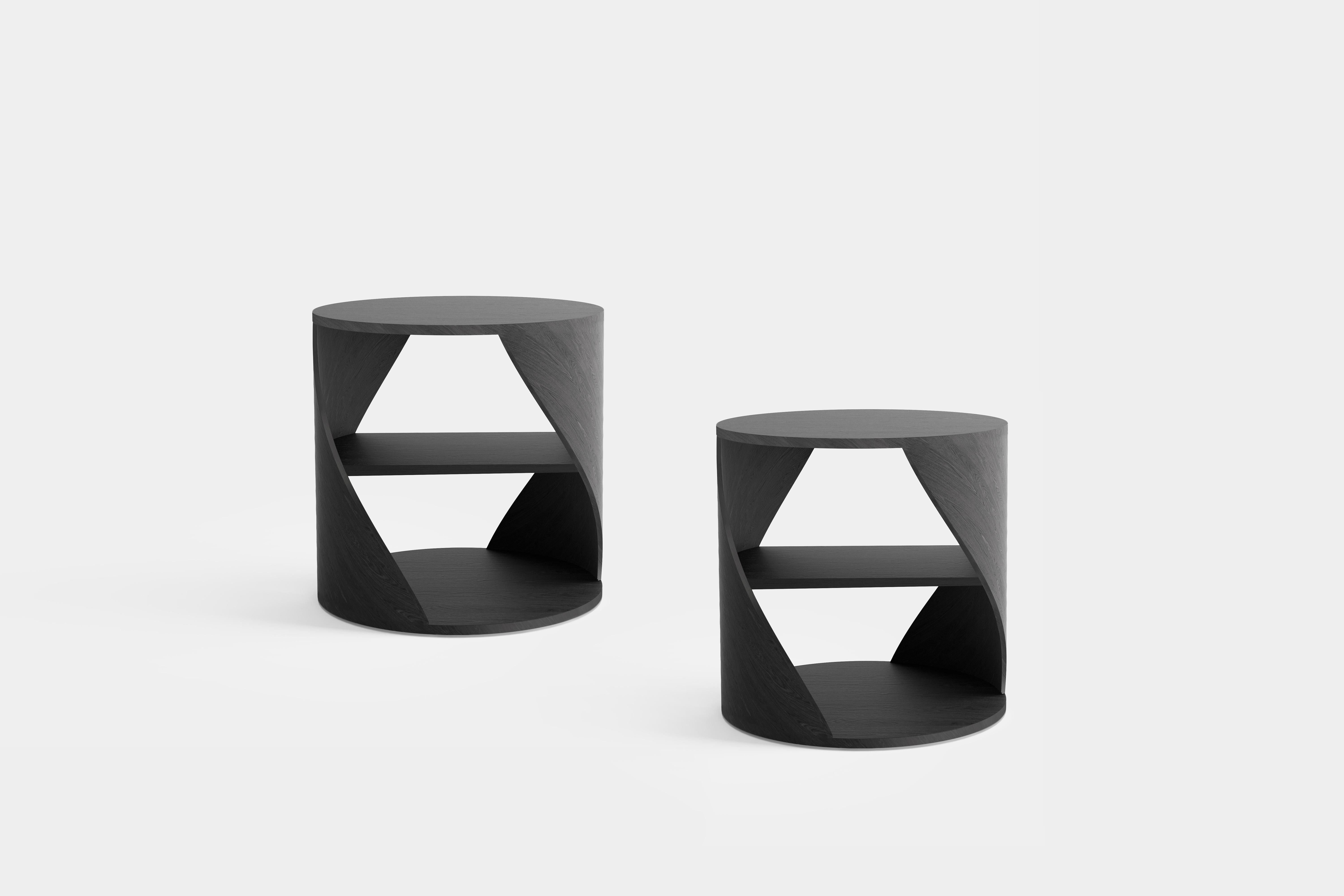 Contemporary Set of Two MYDNA Side Table, Nightstand in Black Wood by Joel Escalona For Sale