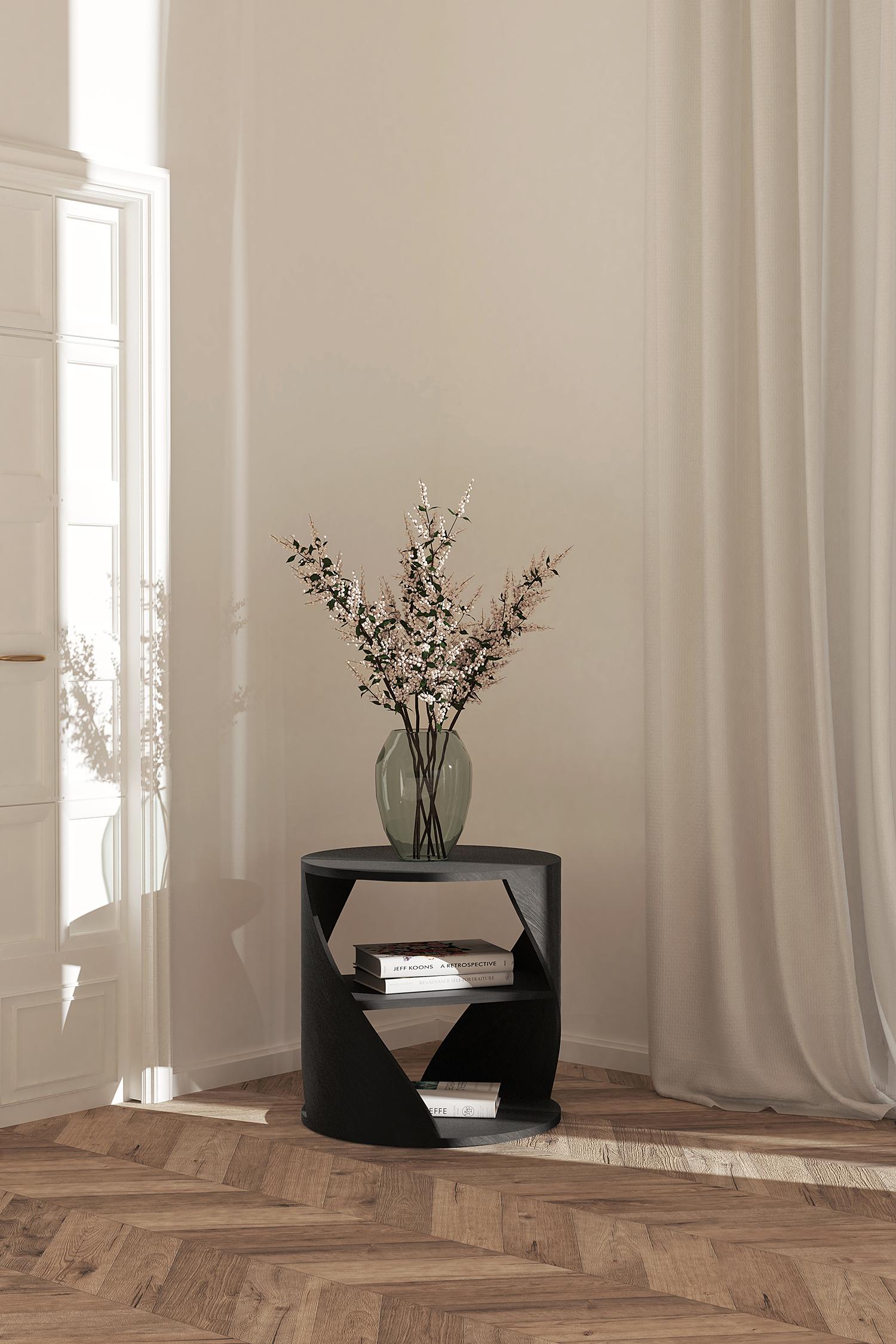 Mexican Set of Two MYDNA Side Table, Nightstand in Black Wood by Joel Escalona For Sale