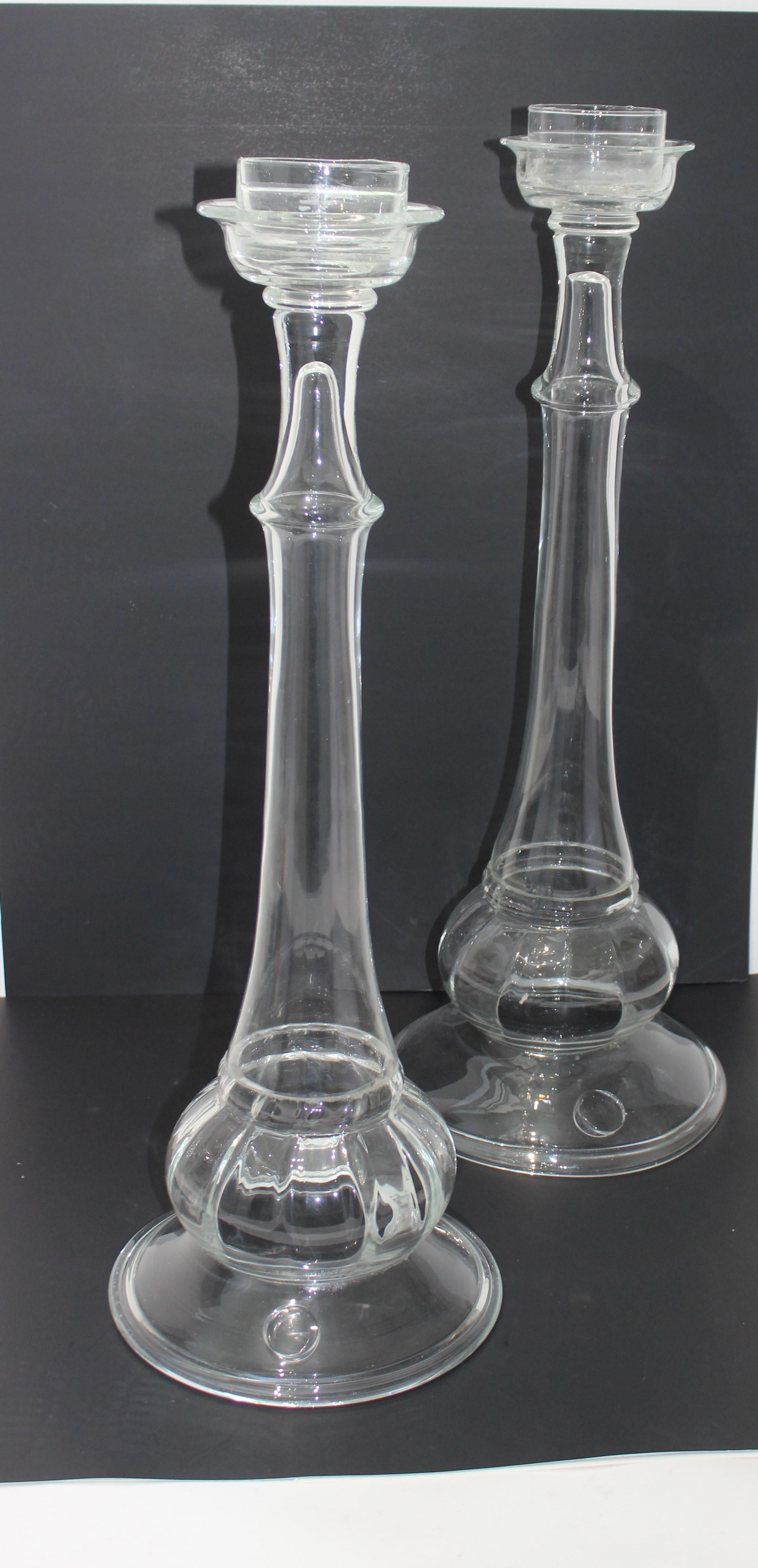 Set of Two Blenko Glass Candlesticks For Sale 2