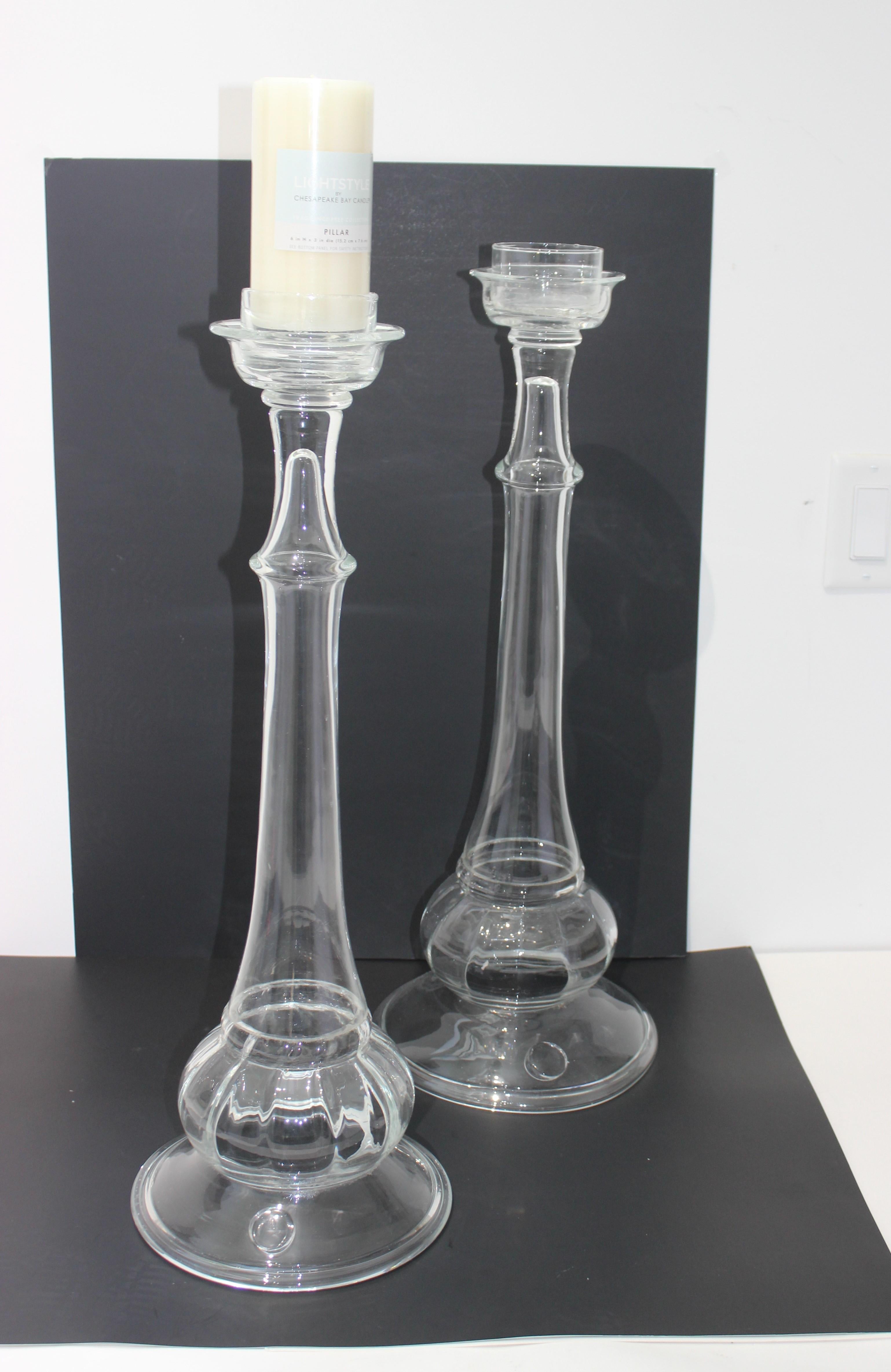 Set of Two Blenko Glass Candlesticks For Sale 4
